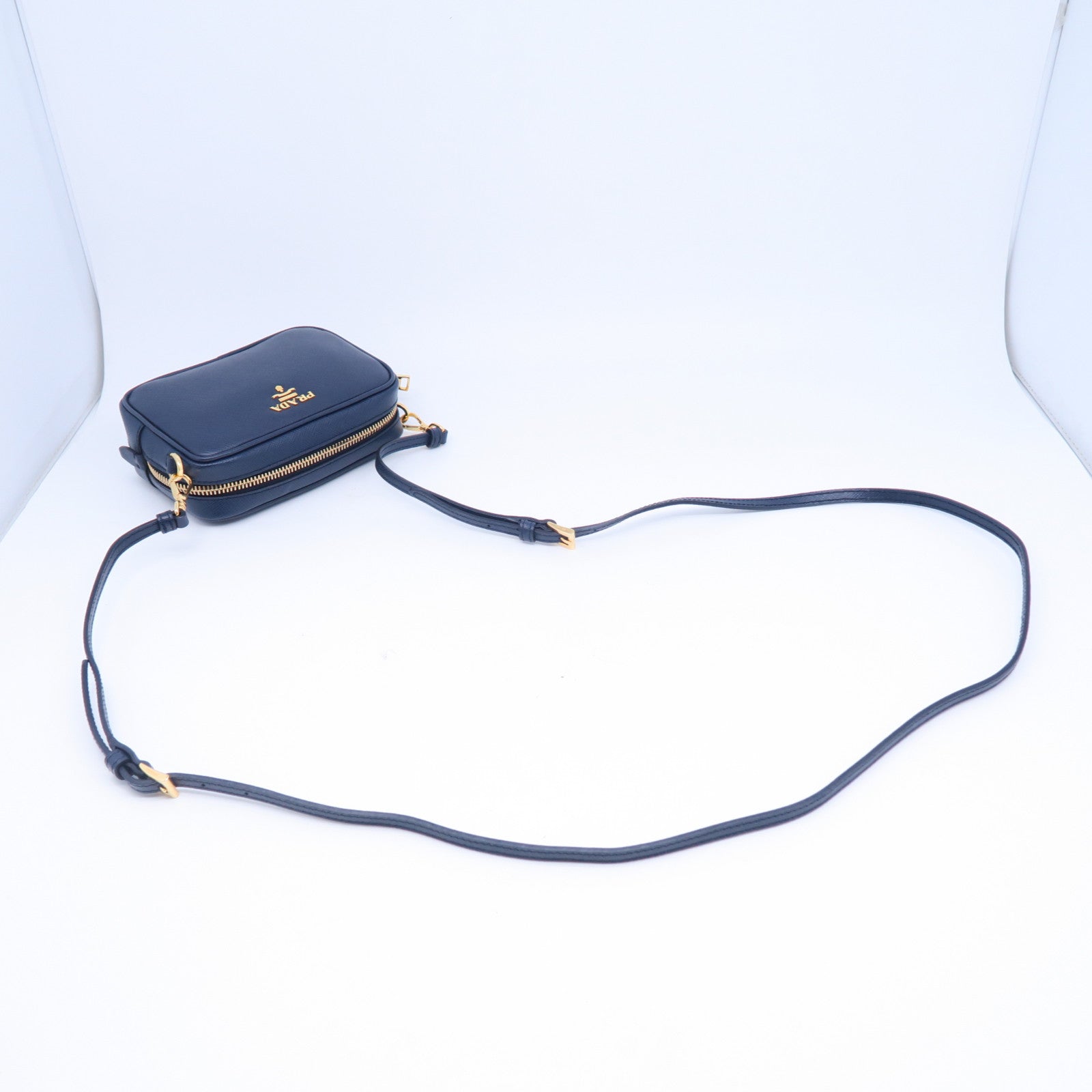 PRADA 牛皮皮革Shoulder Bag金扣肩背袋藍色