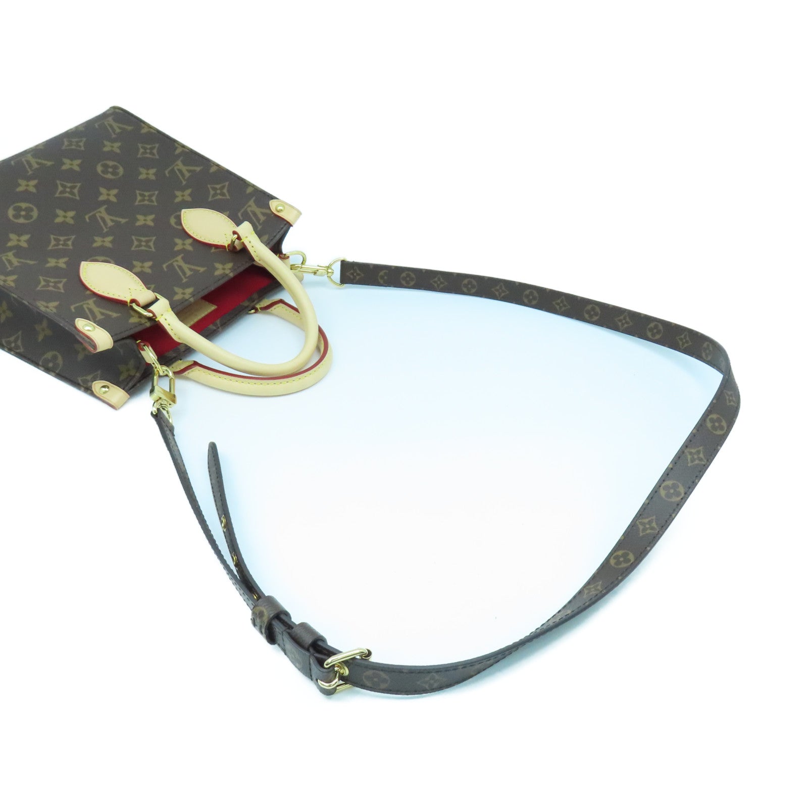 LOUIS VUITTON Monogram Plat BB金扣手挽肩背兩用袋棕色