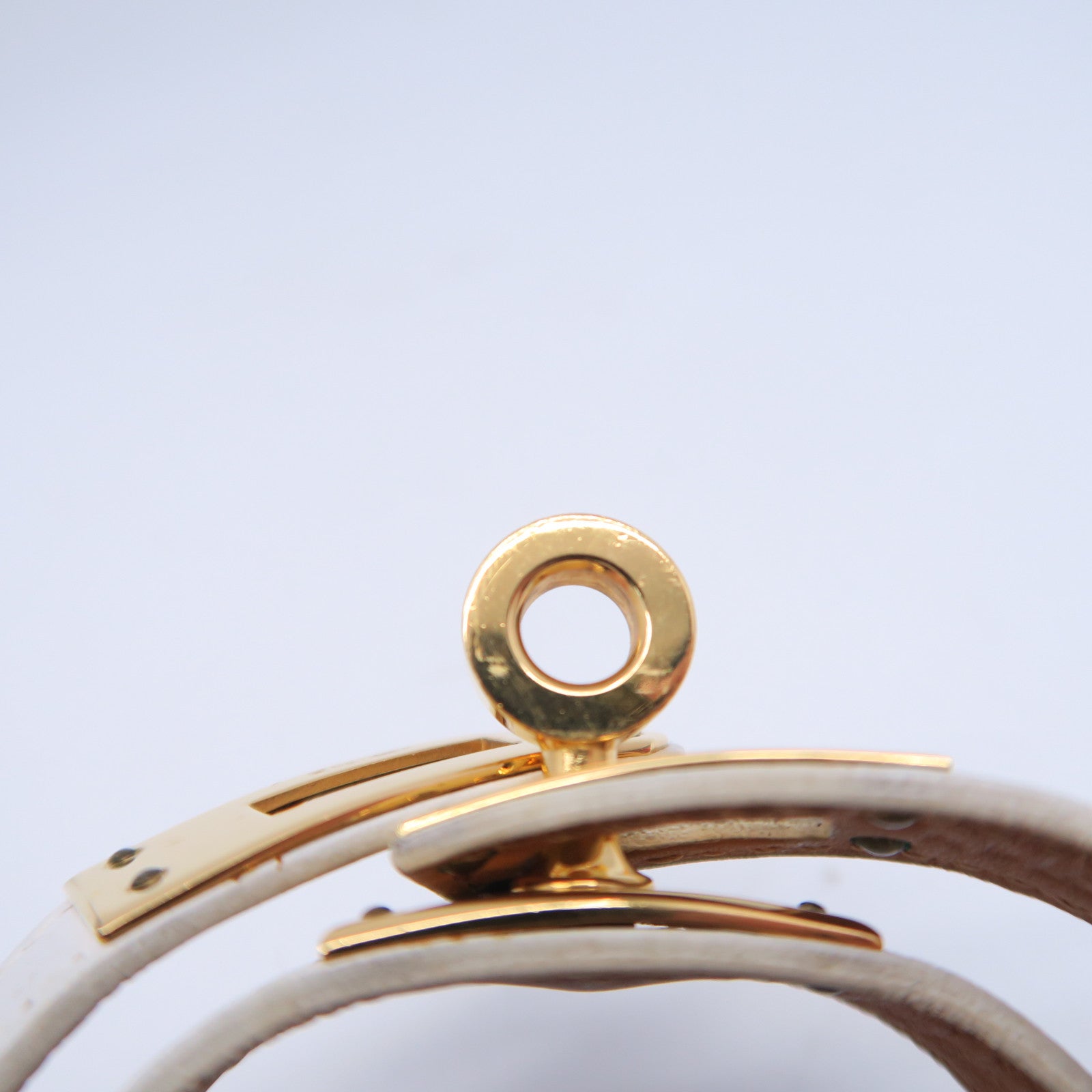 HERMES Epsom皮革Kelly Double Tour金扣手鐲白色