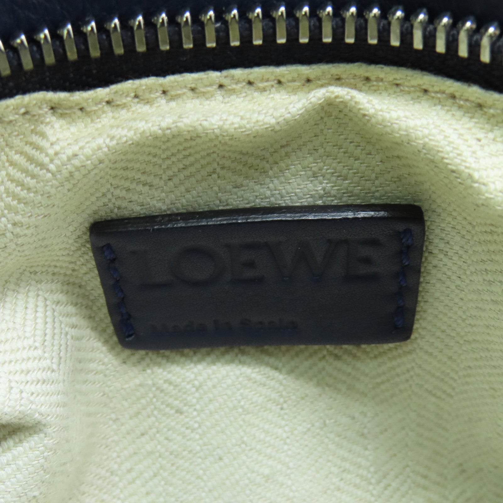 LOEWE Cowhide Leather Puzzle Large Silver Buckle Handle Shoulder Backpack Dark Blue