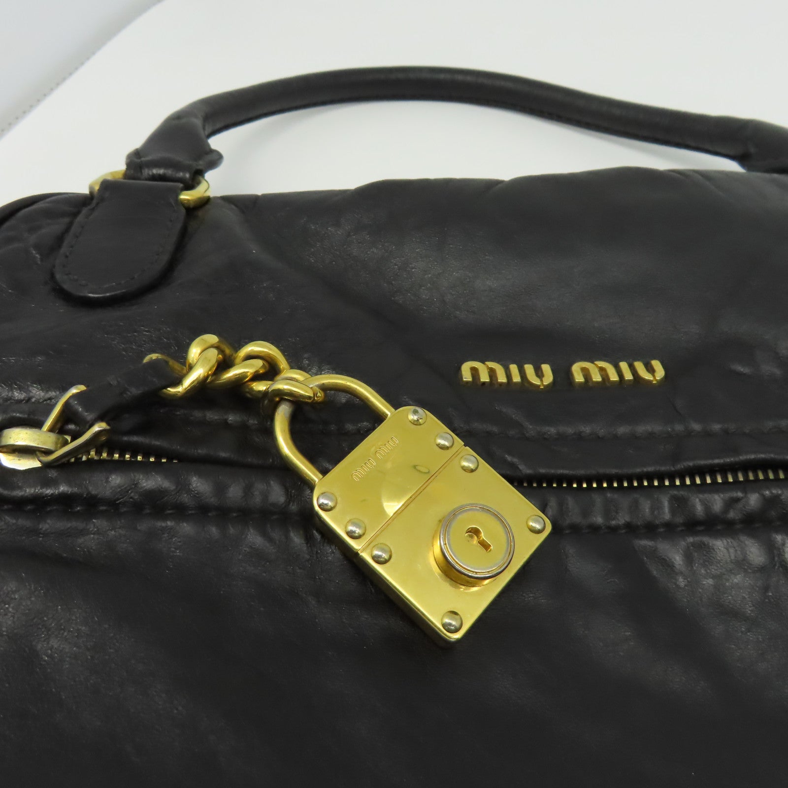 Miu Miu 牛皮皮革2 Way Shoulder金扣手挽肩背兩用袋黑色