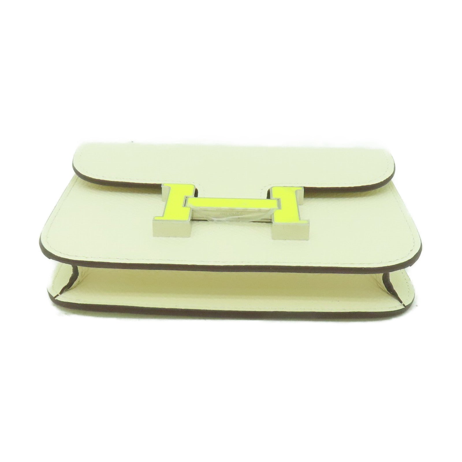 HERMES Epsom皮革Constance Slim銀扣錢包Nata白色
