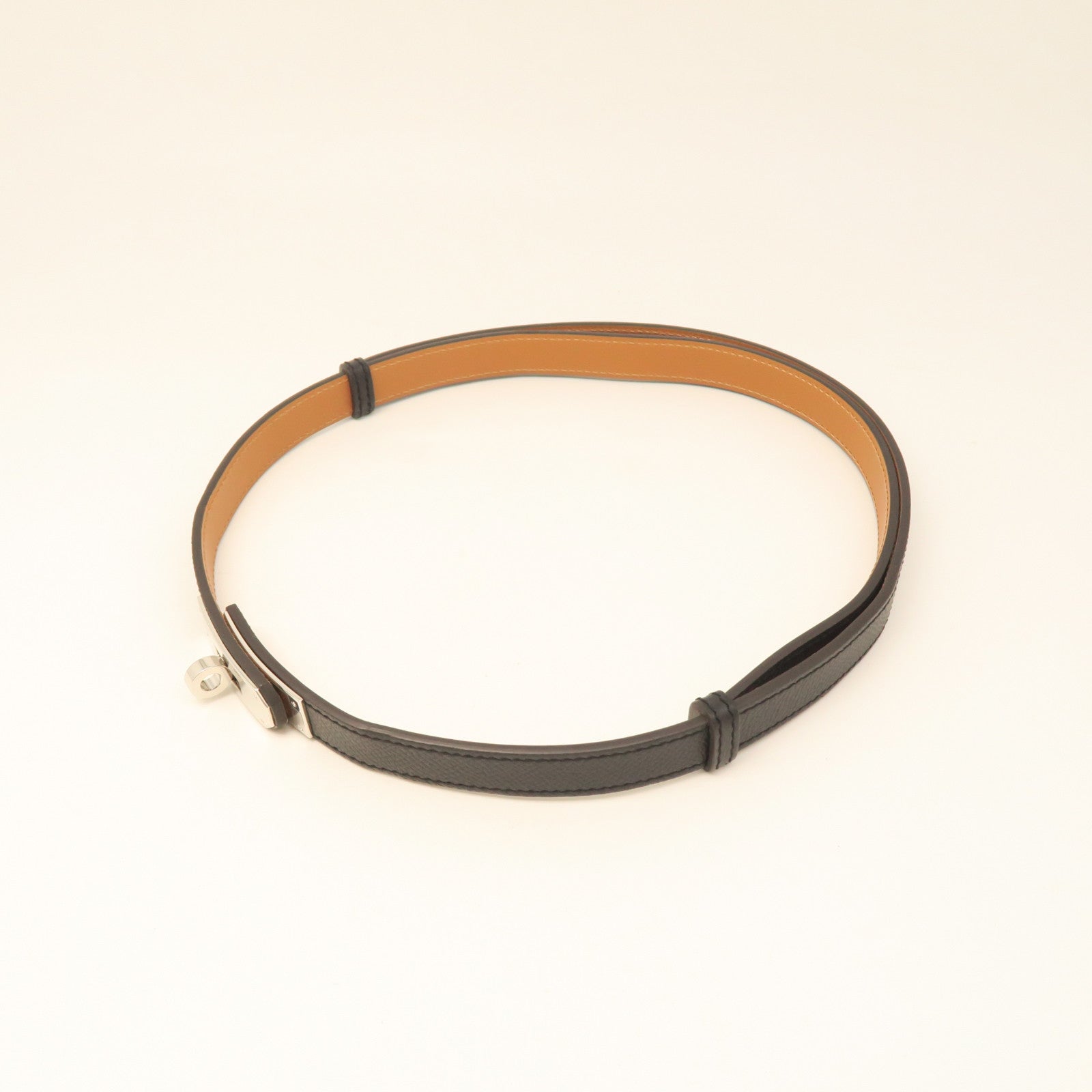 HERMES Veau Epsom Leather Kelly Belt Silver Buckle Belt Black