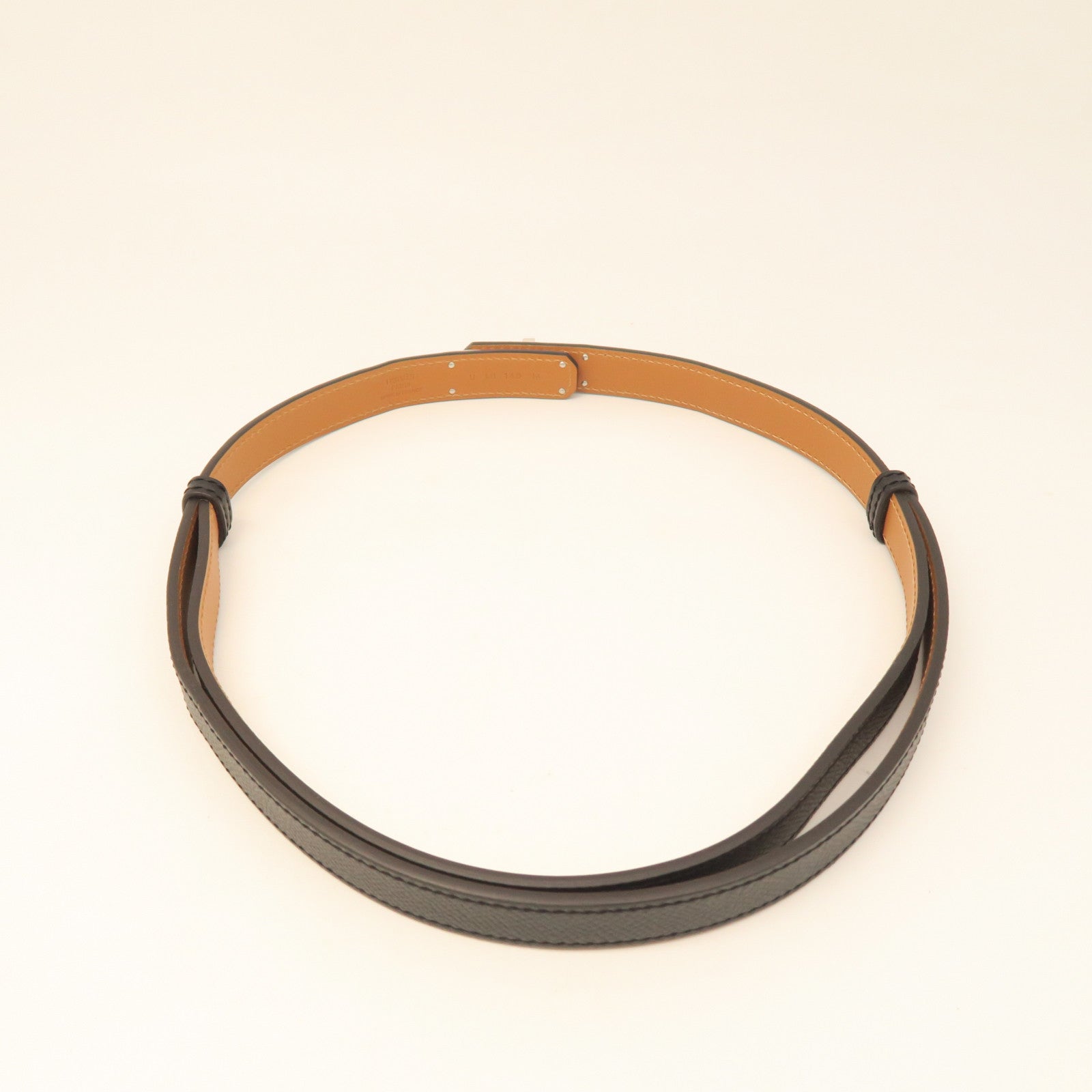 HERMES Veau Epsom Leather Kelly Belt Silver Buckle Belt Black