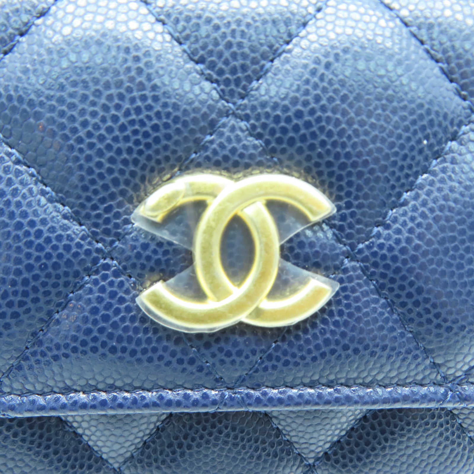 CHANEL 菱格Caviar皮革Chain Shoulder Bag金扣链带肩背袋蓝色