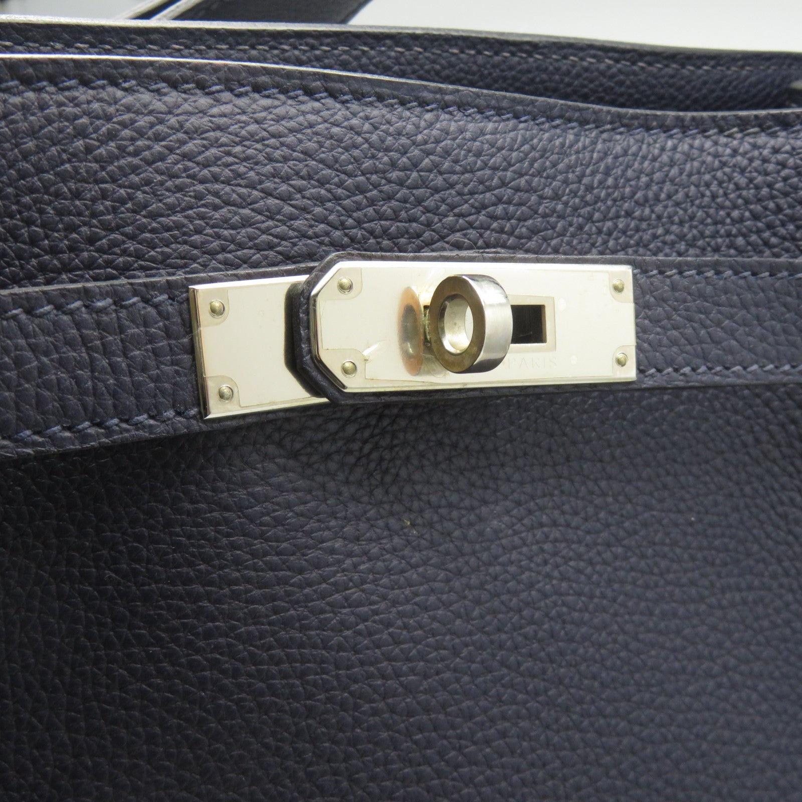 HERMES Clemence皮革So Kelly 26銀扣肩背袋午夜藍色