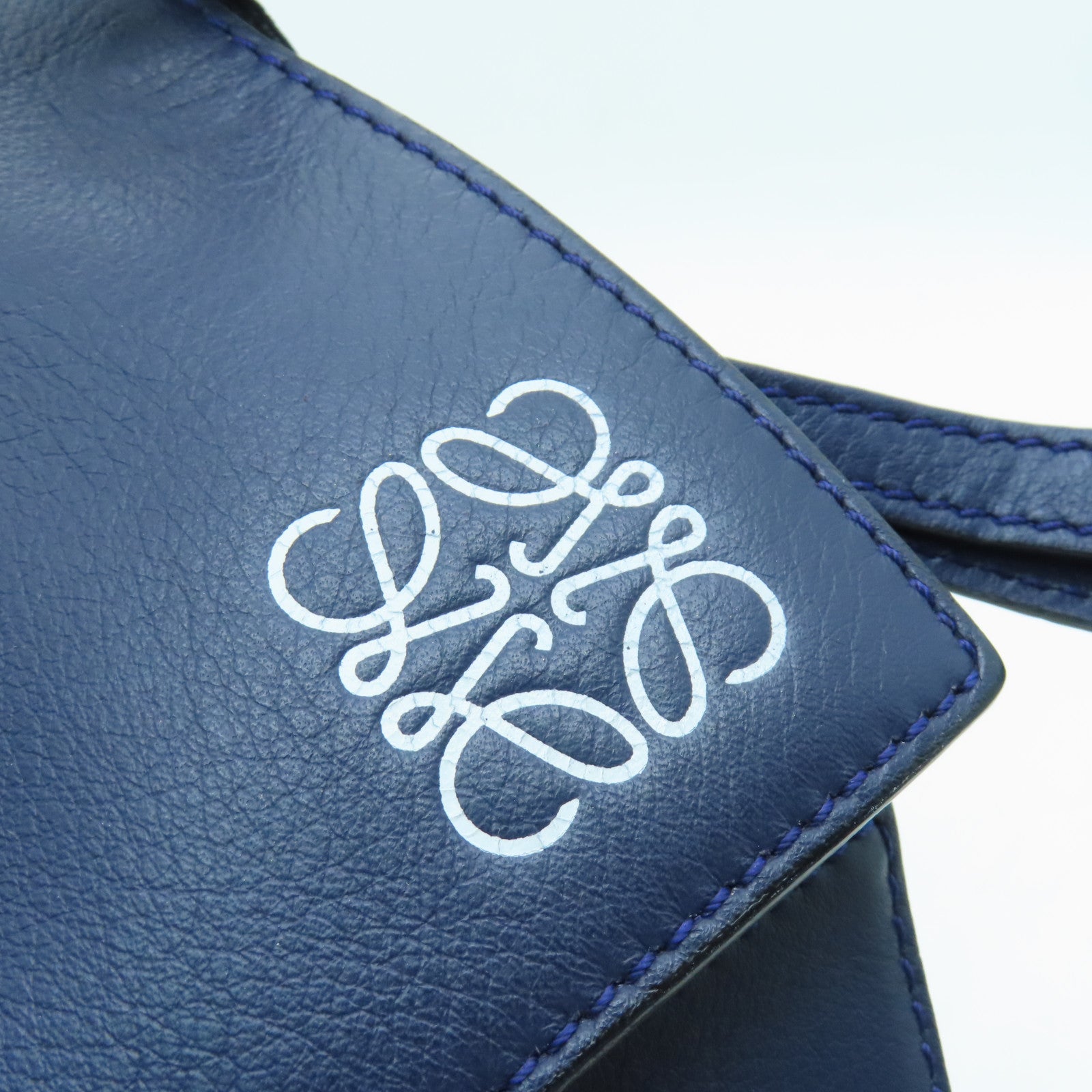LOEWE Cowhide Leather Puzzle Large Silver Buckle Handle Shoulder Backpack Dark Blue