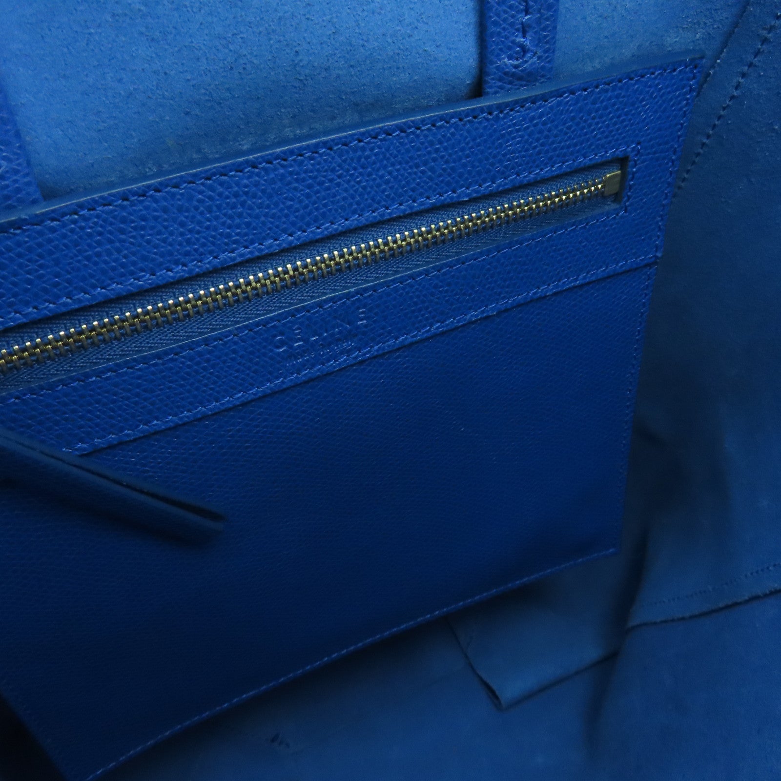 CELINE cowhide leather Shoulder Bag gold buckle shoulder bag blue