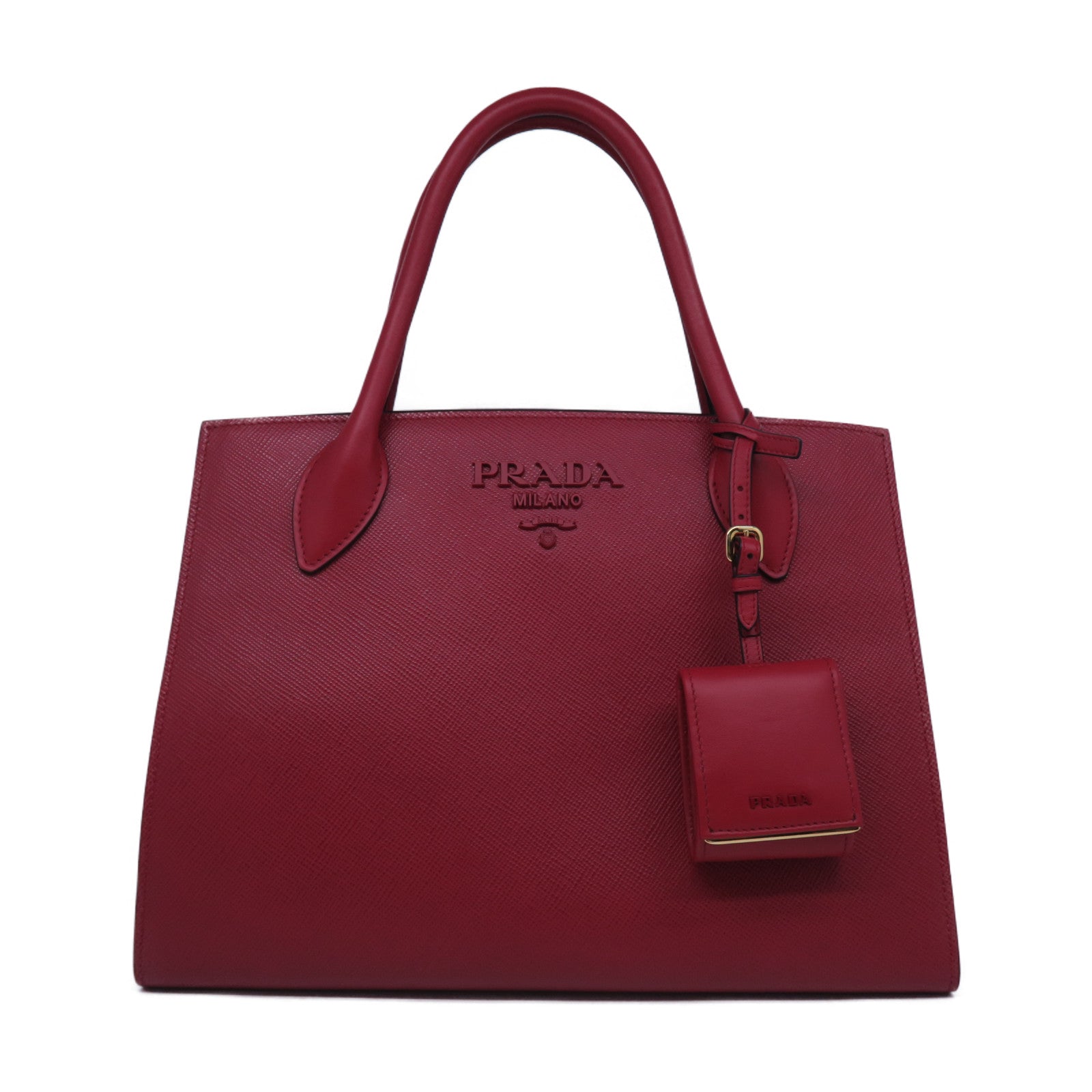 PRADA 牛皮皮革Monochome 2 Way Bag金扣手挽肩背兩用袋紅色