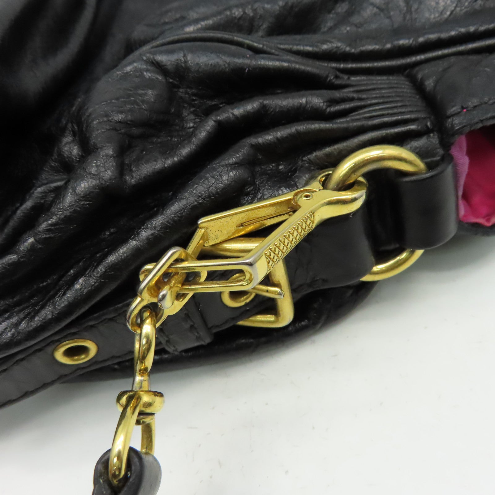 Miu Miu 牛皮皮革2 Way Shoulder金扣手挽肩背兩用袋黑色