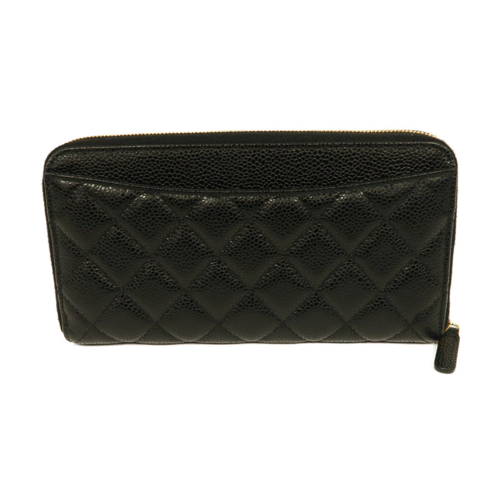 CHANEL 菱格Caviar皮革Long Zipped Wallet金扣長錢包黑色