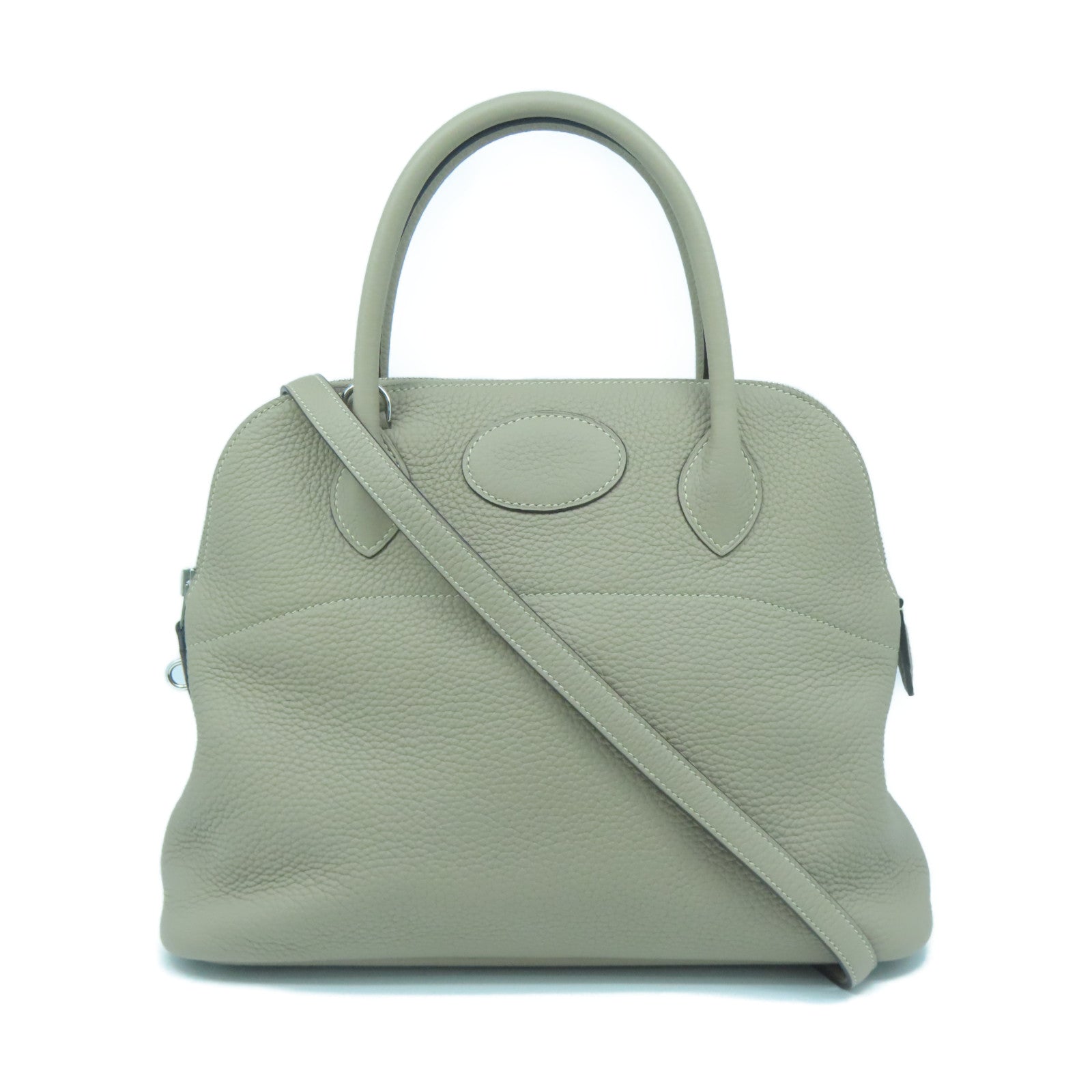 HERMES Clemence Leather Bolide 31 Silver Buckle Handle Shoulder Bag Turtledove Gray