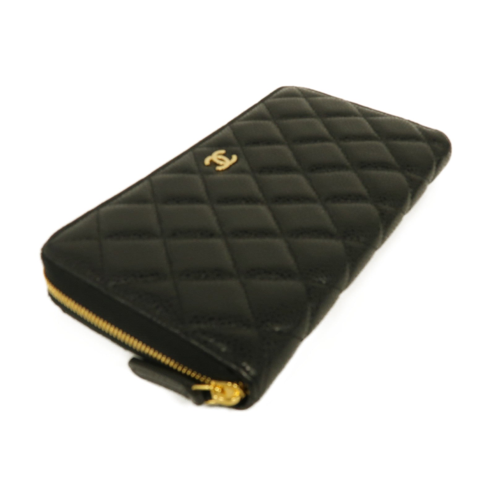 CHANEL 菱格Caviar皮革Long Zipped Wallet金扣長錢包黑色