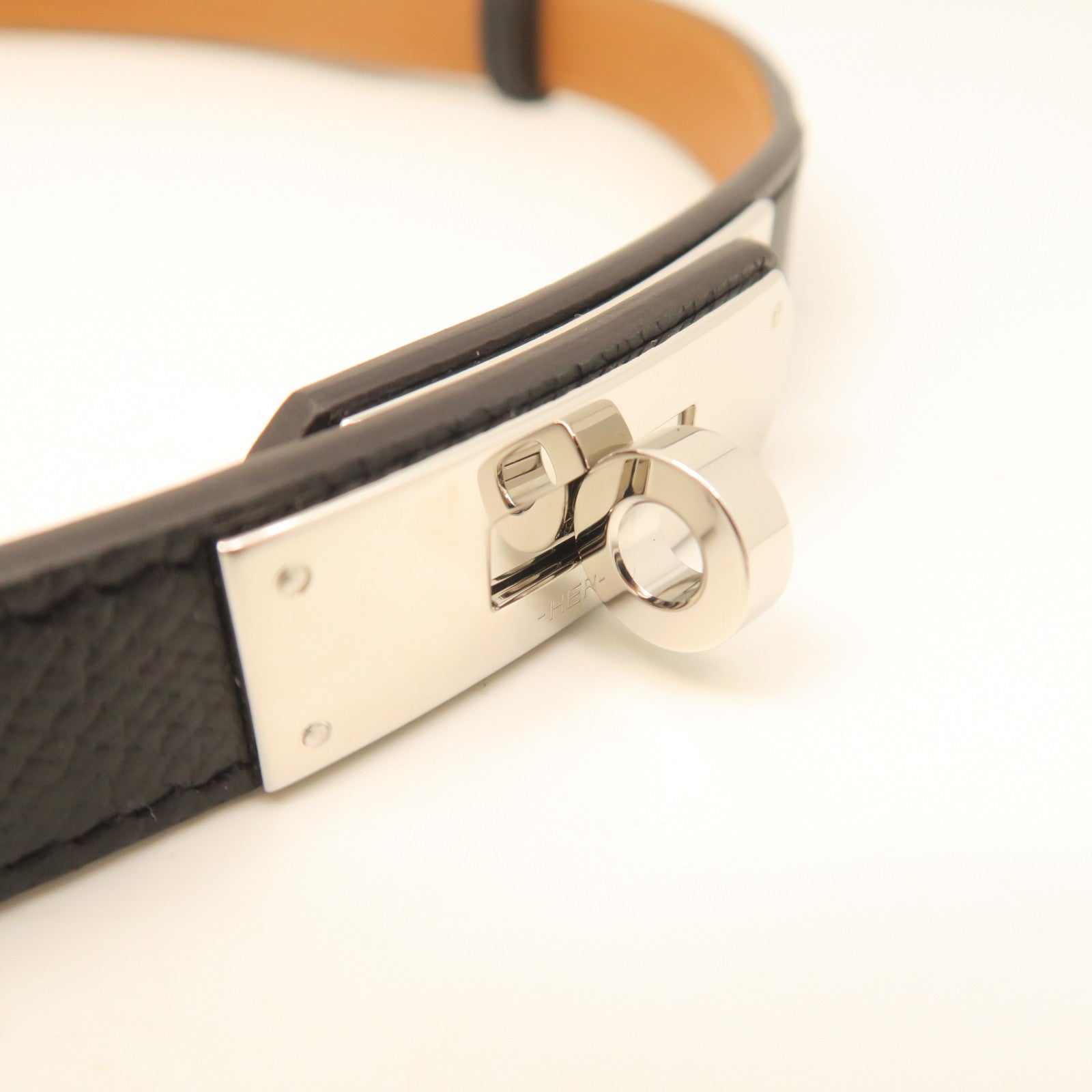 HERMES Veau Epsom Leather Kelly Belt Silver Buckle Belt Black
