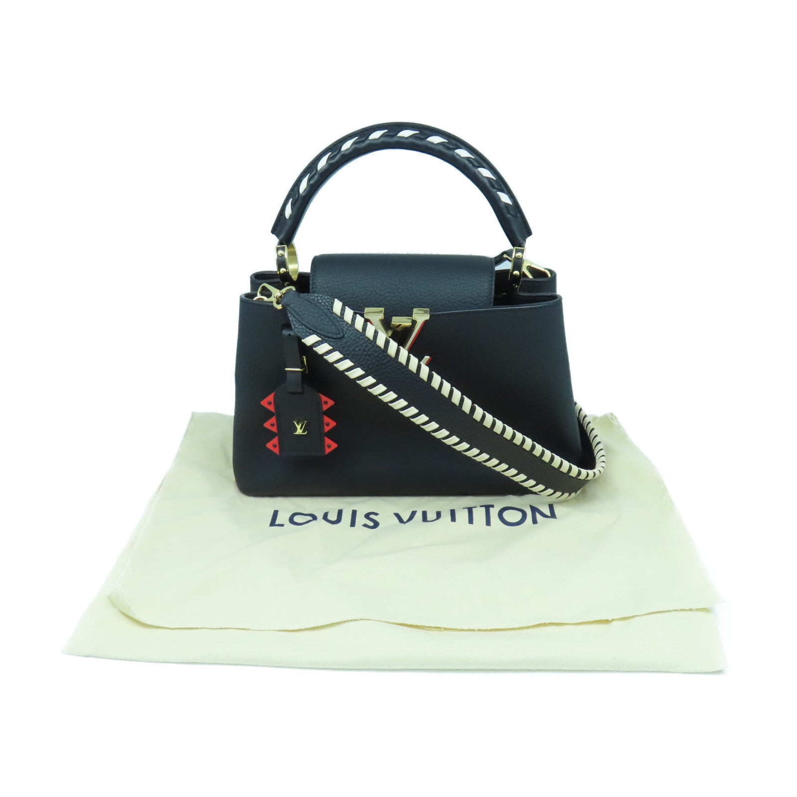 LOUIS VUITTON Taurillon皮革Parnassea Capucines PM金扣手挽肩背兩用袋黑色