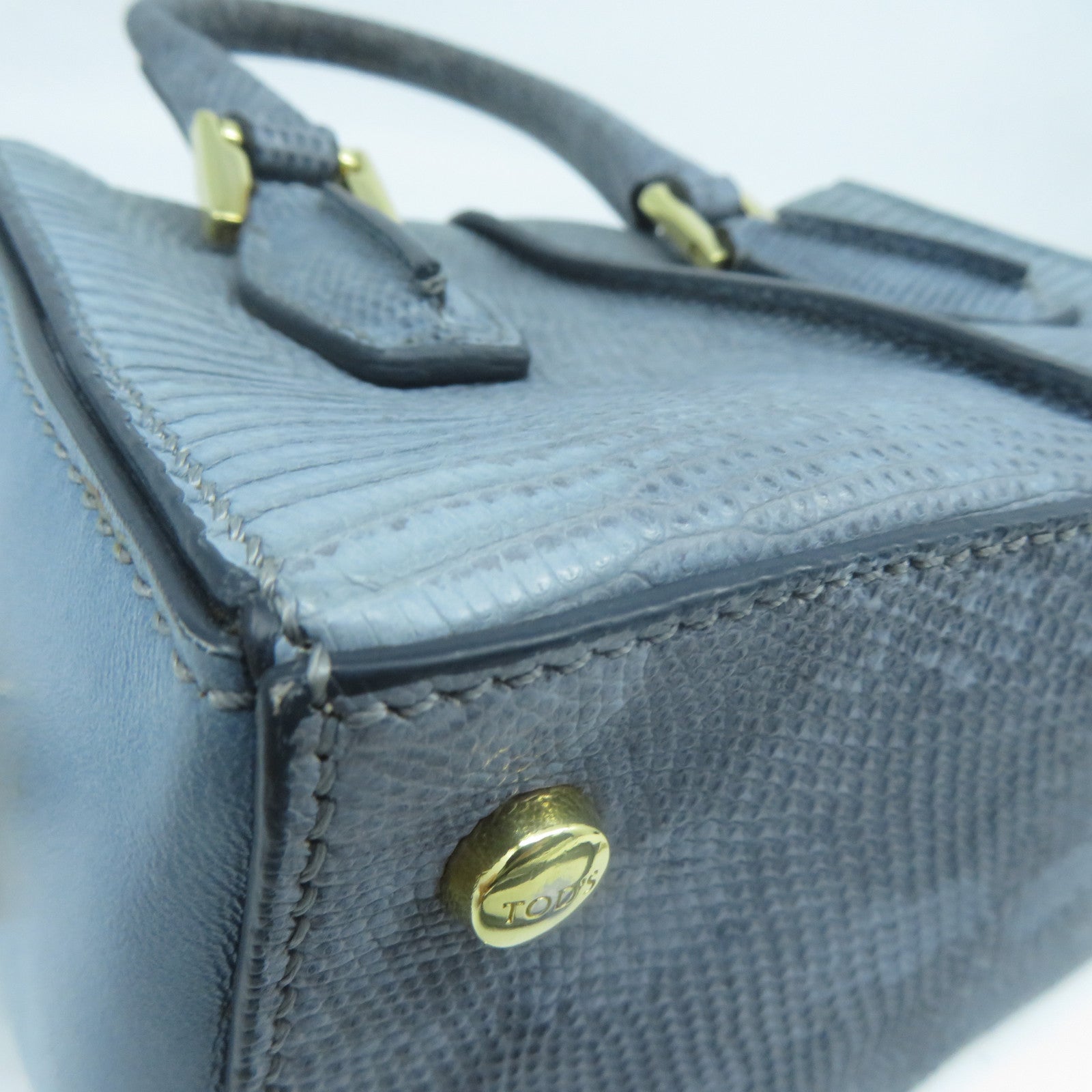 TOD’S 牛皮皮革2 Way Shoulder金扣手挽肩背兩用袋藍色