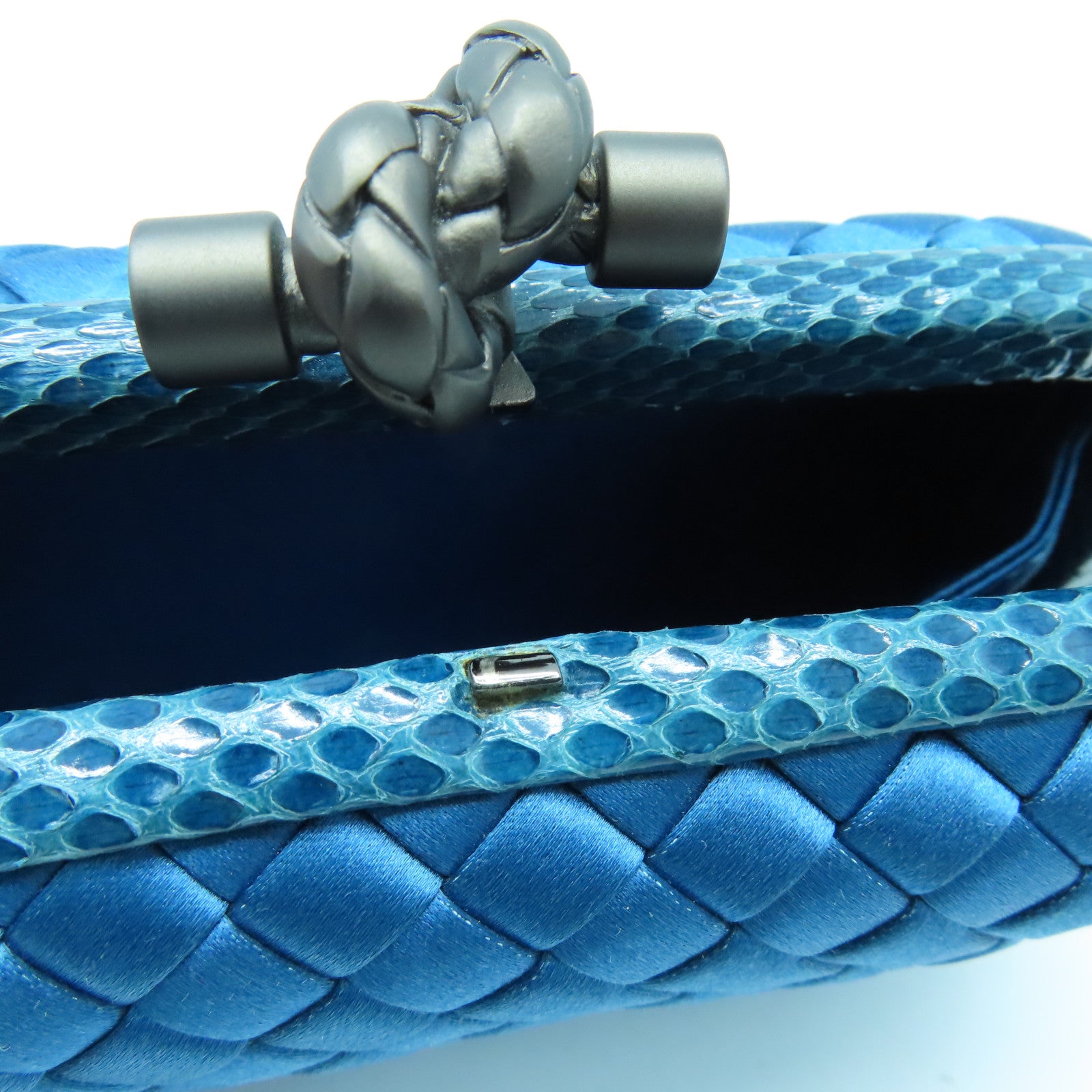 BOTTEGA VENETA Satin Knot Clutch Bag Blue