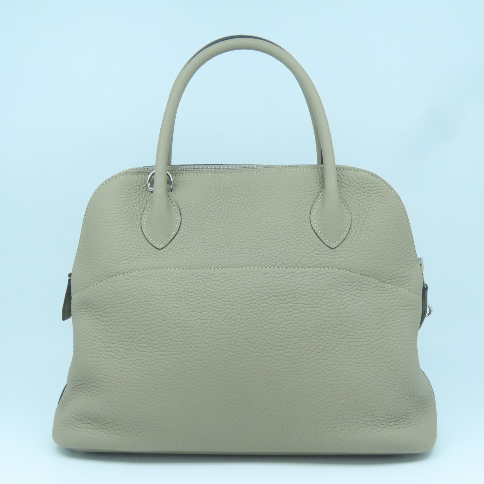 HERMES Clemence Leather Bolide 31 Silver Buckle Handle Shoulder Bag Turtledove Gray