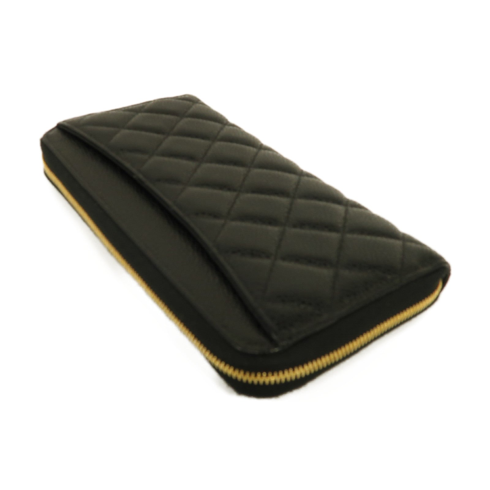 CHANEL 菱格Caviar皮革Long Zipped Wallet金扣長錢包黑色