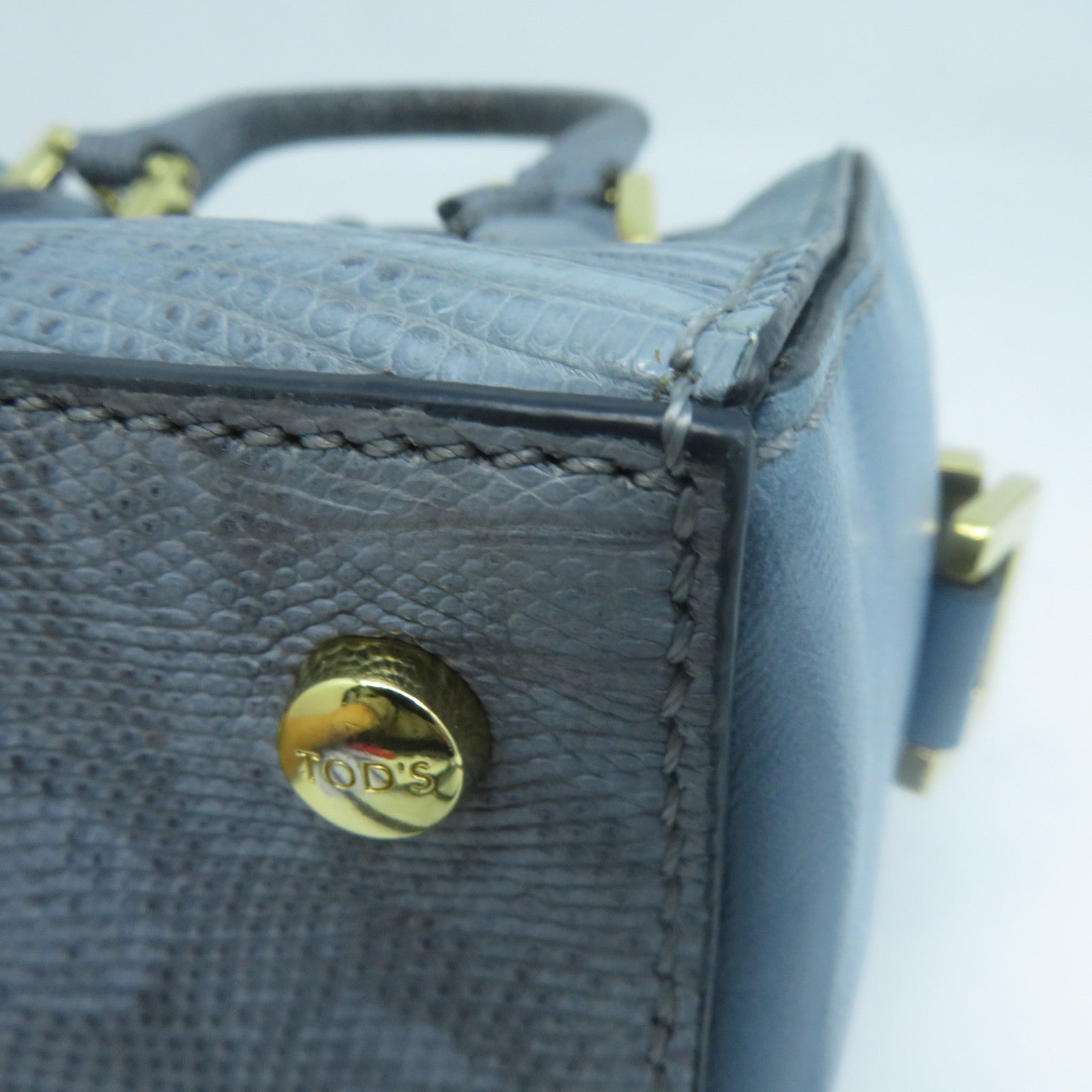 TOD’S 牛皮皮革2 Way Shoulder金扣手挽肩背兩用袋藍色