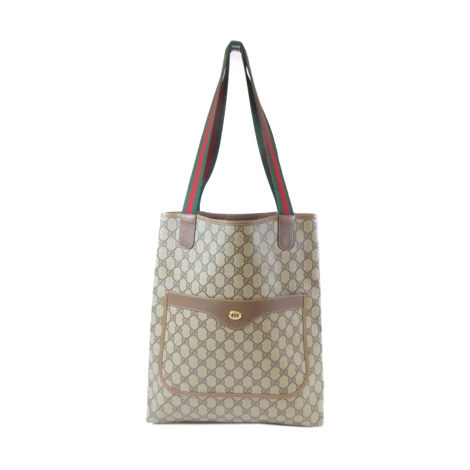 GUCCI 塗層帆布Tote Bag金扣手挽袋棕色