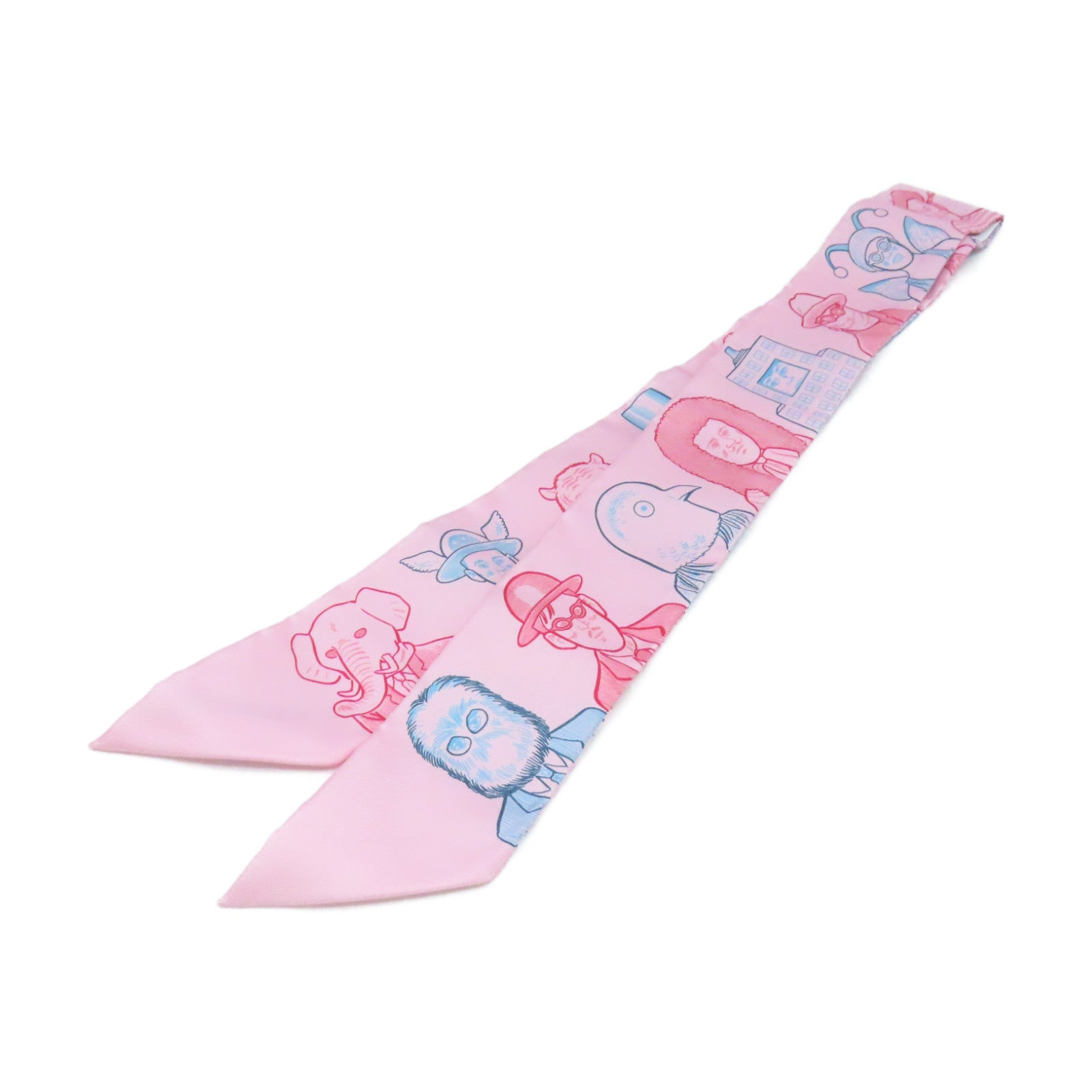 HERMES 絲質Twilly Scarf絲巾粉紅色/彩色