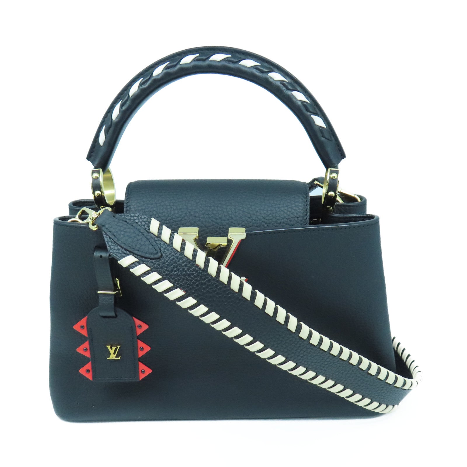 LOUIS VUITTON Taurillon皮革Parnassea Capucines PM金扣手挽肩背兩用袋黑色