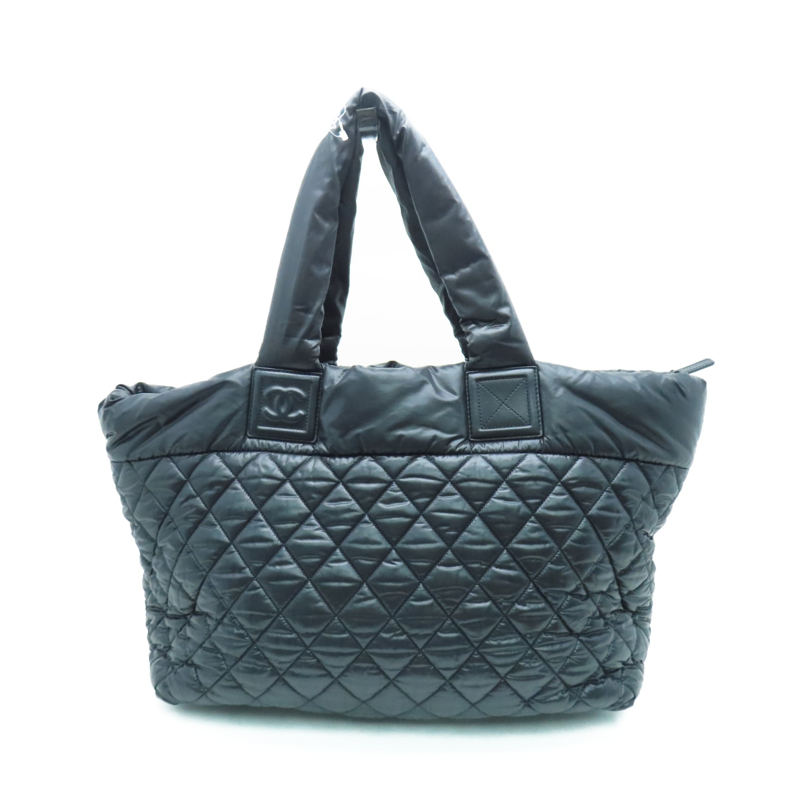 CHANEL 菱格尼龙Shoulder Tote银扣肩背袋黑色