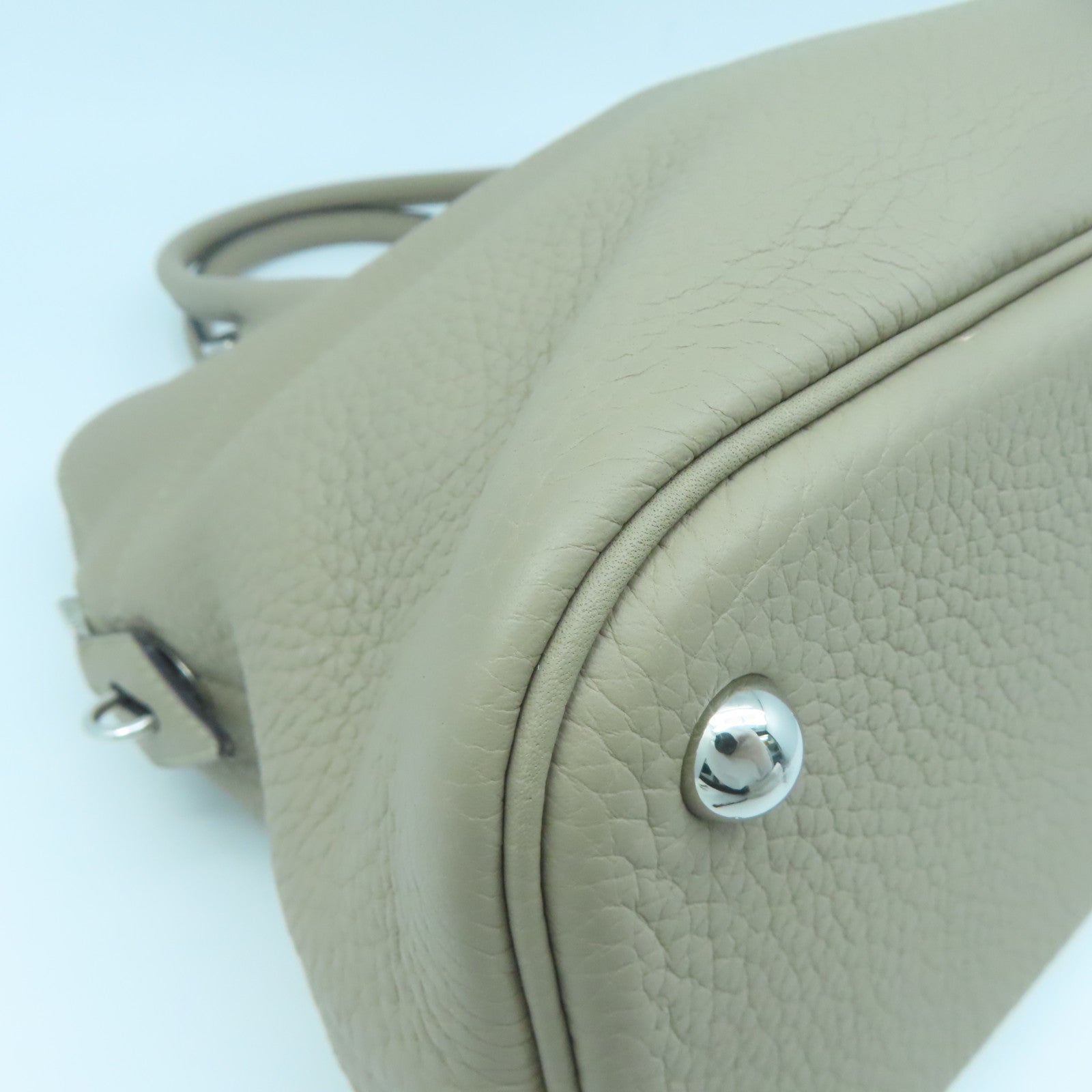 HERMES Clemence Leather Bolide 31 Silver Buckle Handle Shoulder Bag Turtledove Gray