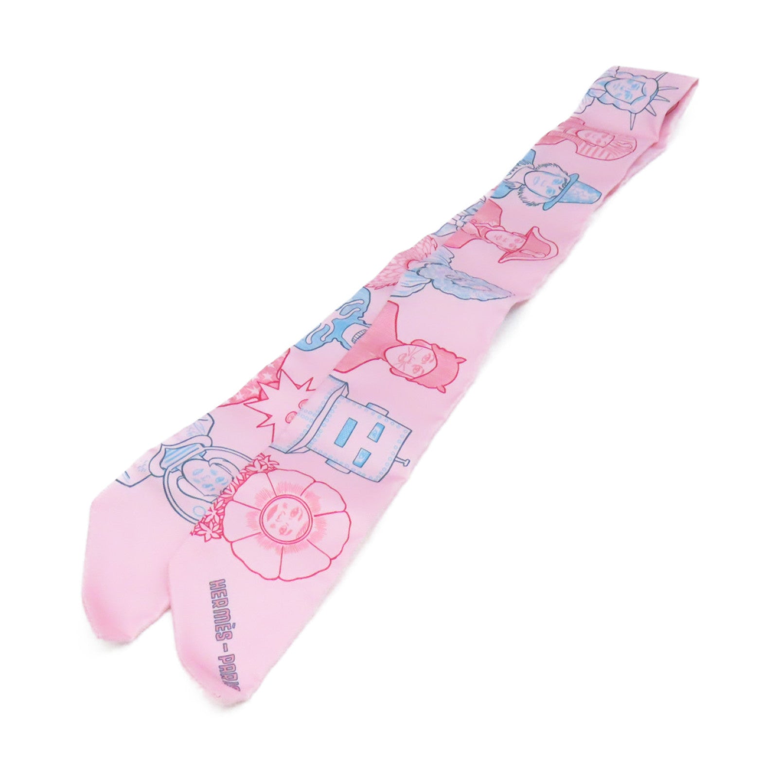 HERMES 絲質Twilly Scarf絲巾粉紅色/彩色