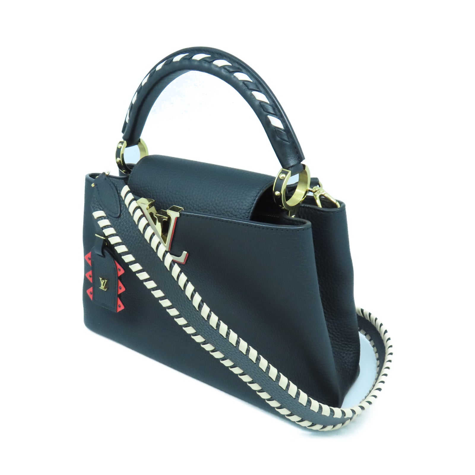 LOUIS VUITTON Taurillon皮革Parnassea Capucines PM金扣手挽肩背兩用袋黑色
