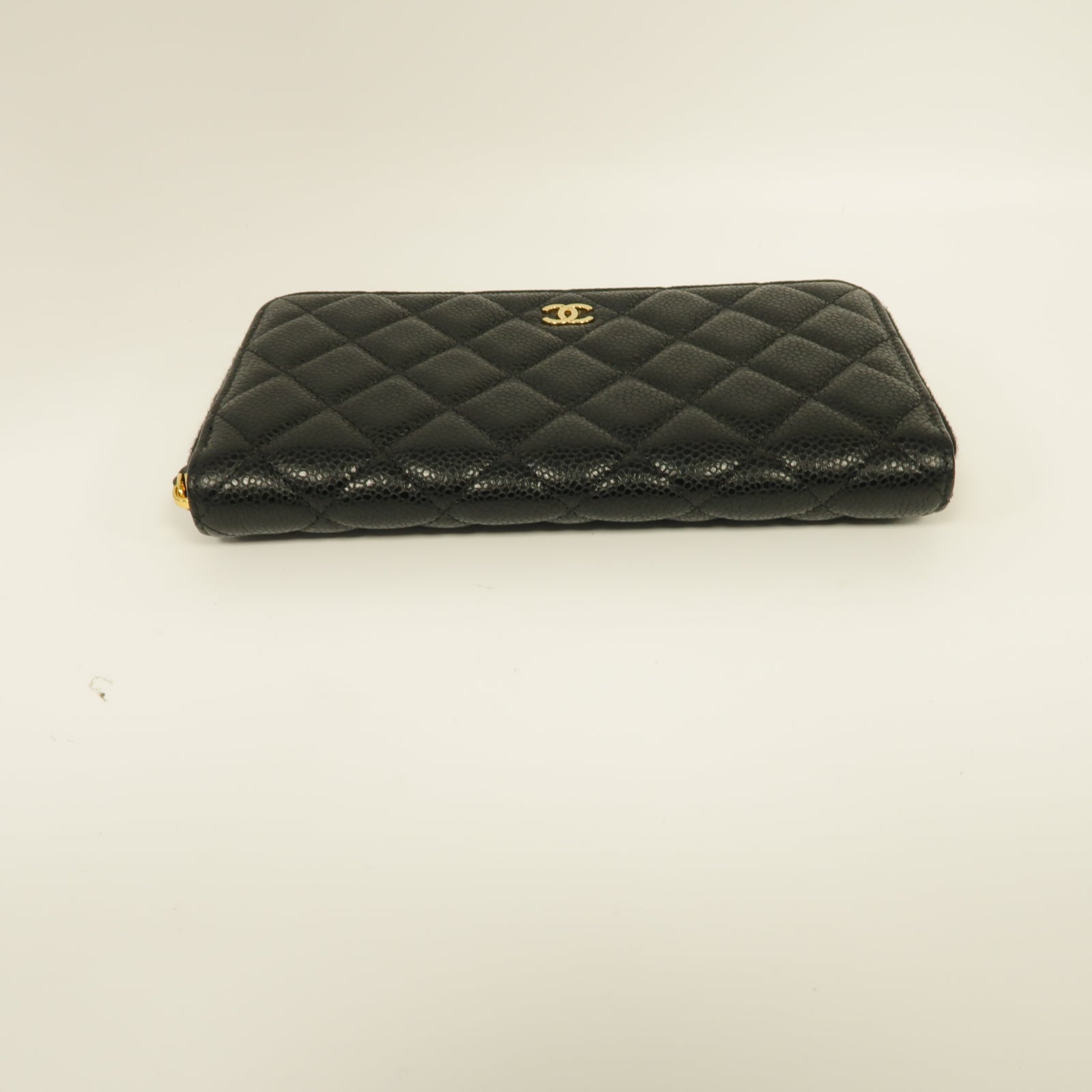 CHANEL 菱格Caviar皮革Long Zipped Wallet金扣長錢包黑色