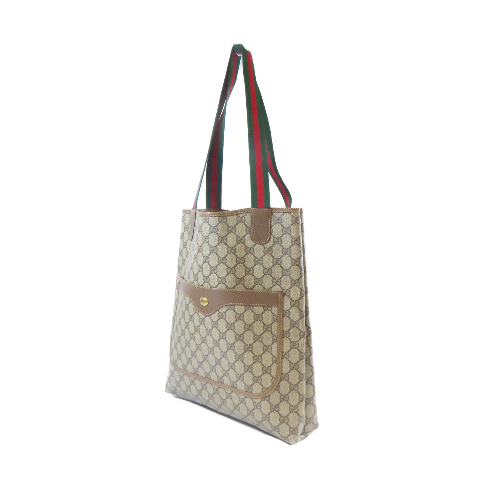 GUCCI 塗層帆布Tote Bag金扣手挽袋棕色