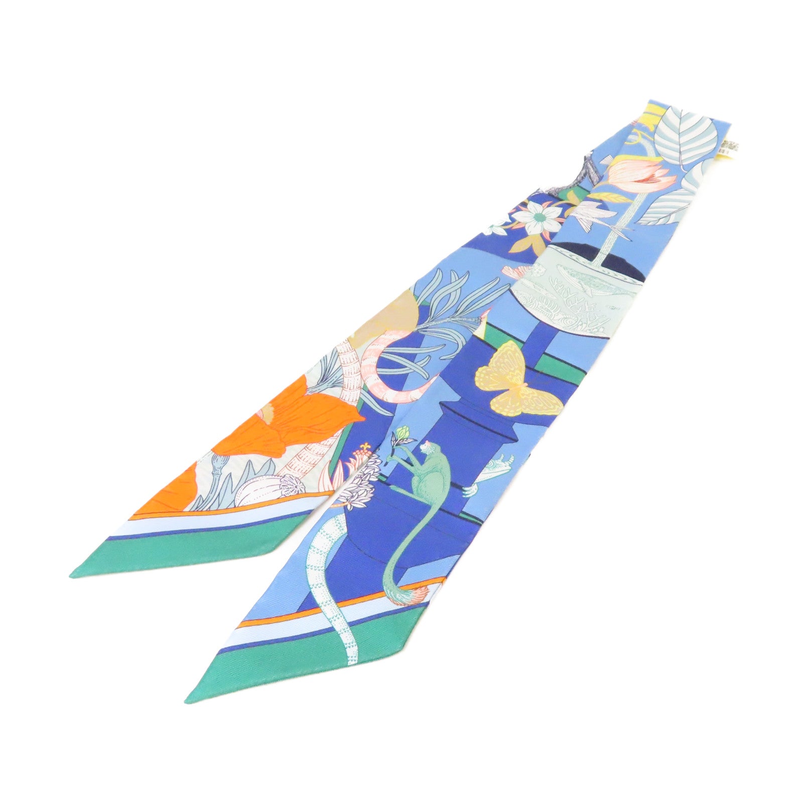 HERMES 絲質Twilly Scarf絲巾藍色/橙色/彩色