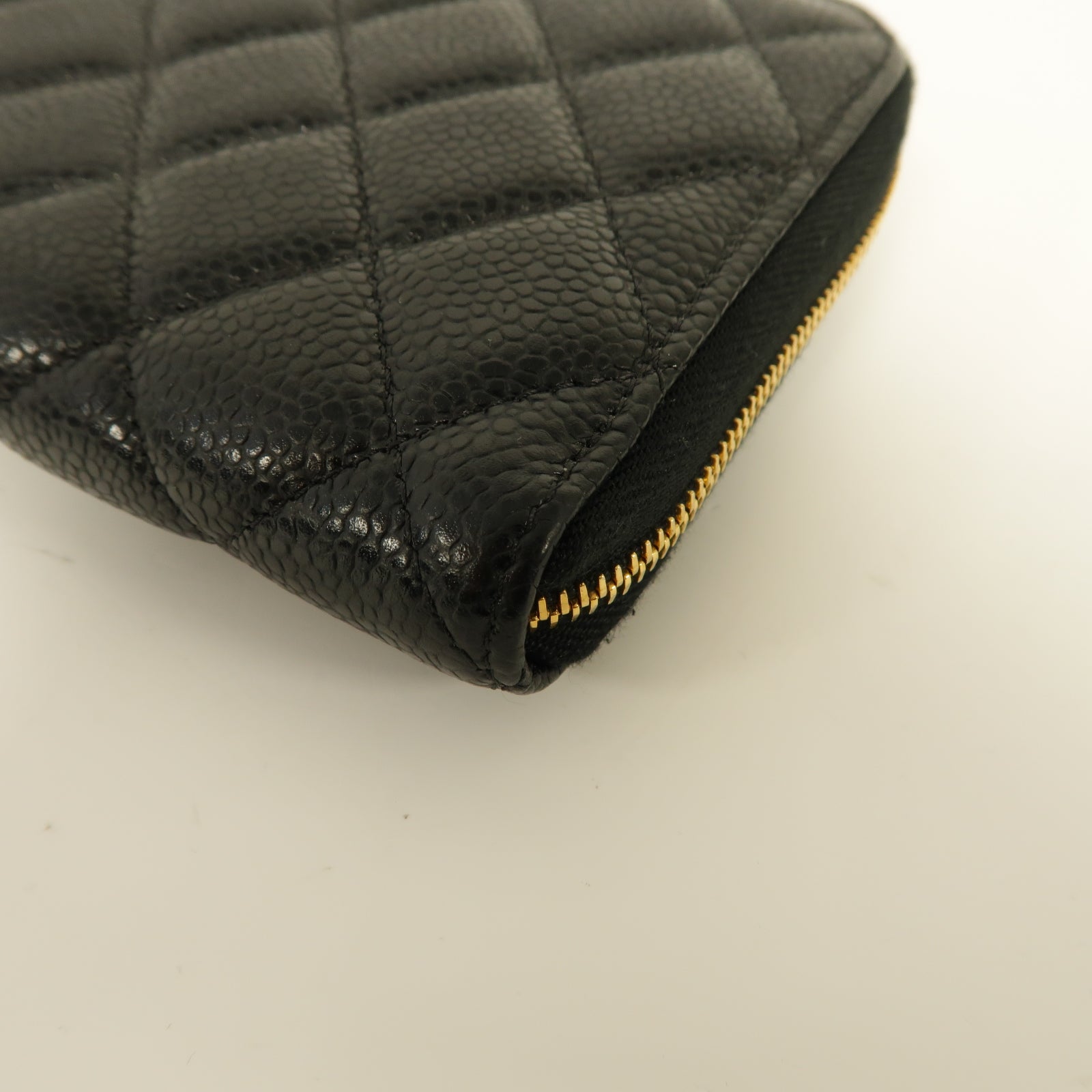 CHANEL 菱格Caviar皮革Long Zipped Wallet金扣長錢包黑色