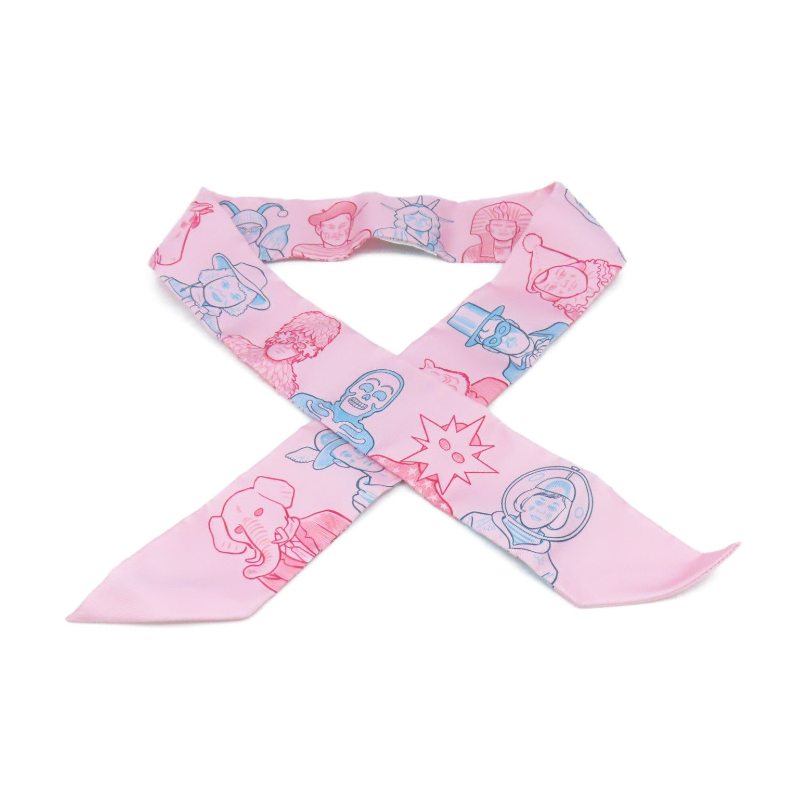 HERMES 絲質Twilly Scarf絲巾粉紅色/彩色