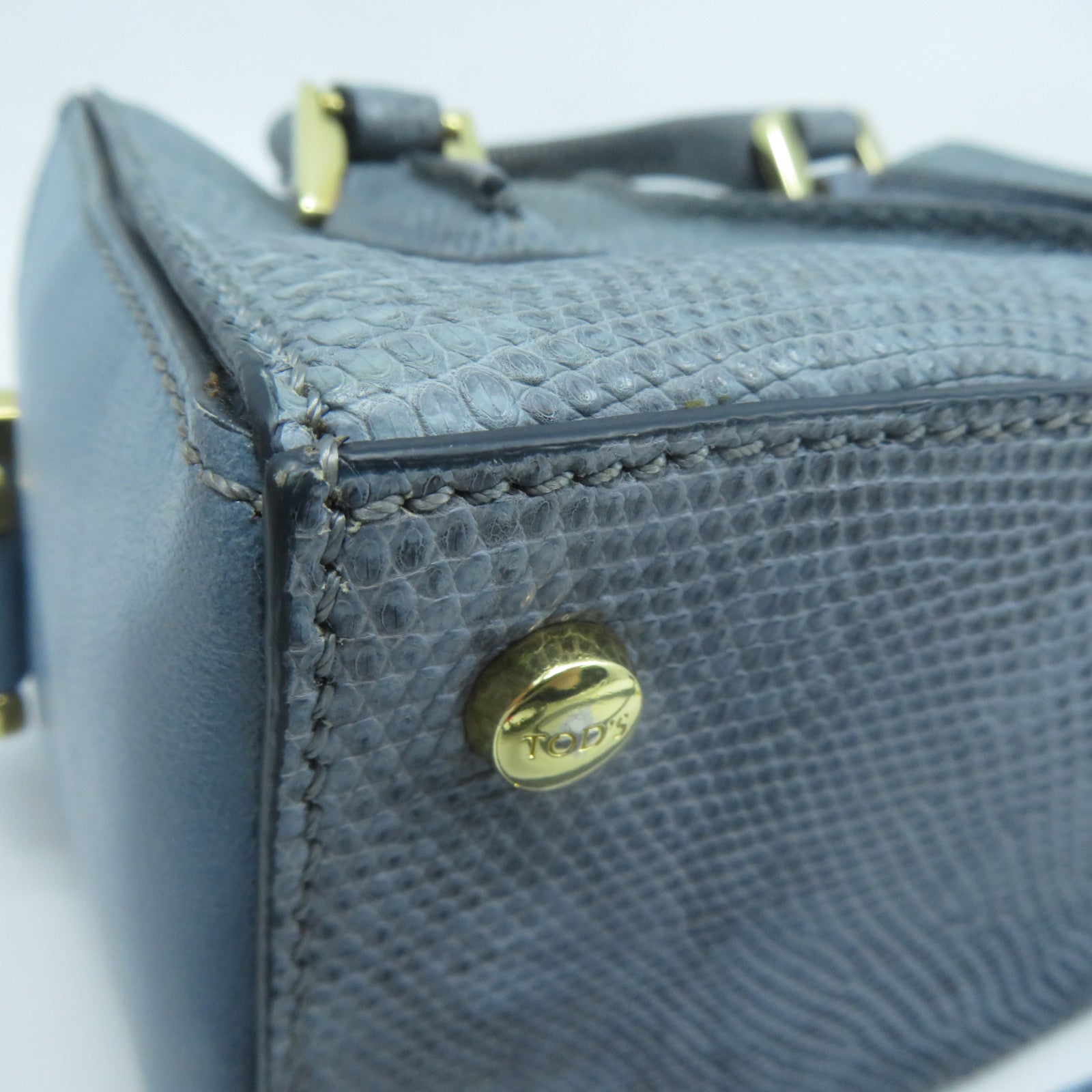 TOD’S 牛皮皮革2 Way Shoulder金扣手挽肩背兩用袋藍色