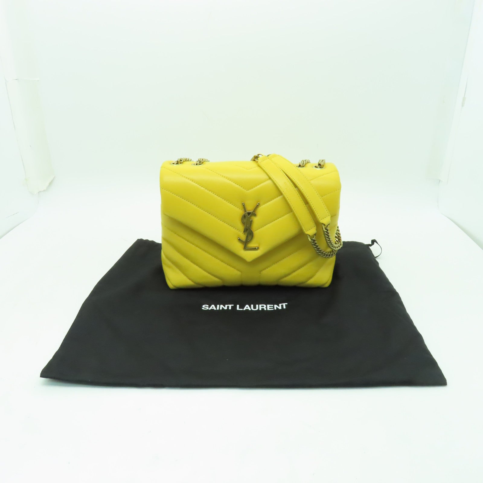 SAINT LAURENT 牛皮皮革Chain Shoulder Bag金扣鏈帶肩背袋黃色
