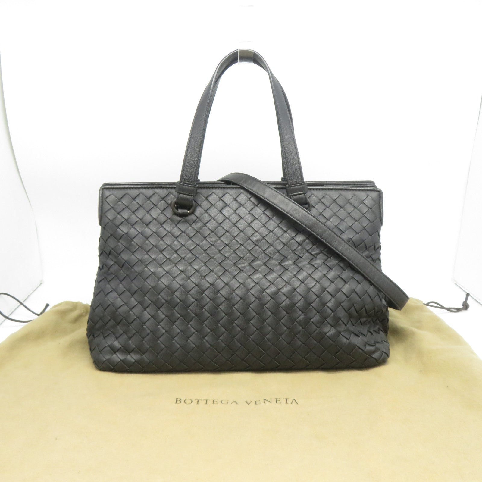 BOTTEGA VENETA 織紋皮革/牛皮皮革2 Way Shoulder Bag手挽肩背兩用袋黑色