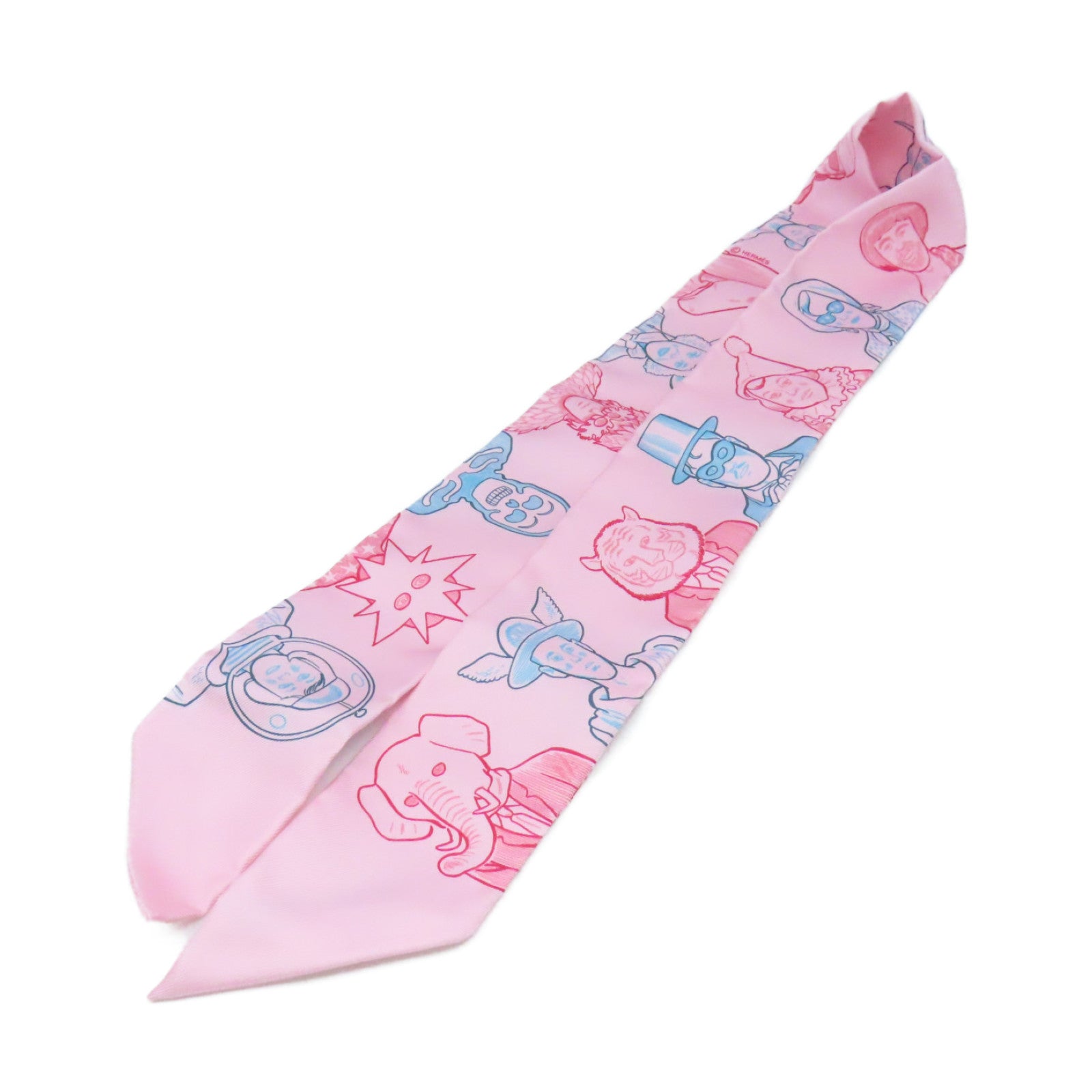 HERMES 絲質Twilly Scarf絲巾粉紅色/彩色