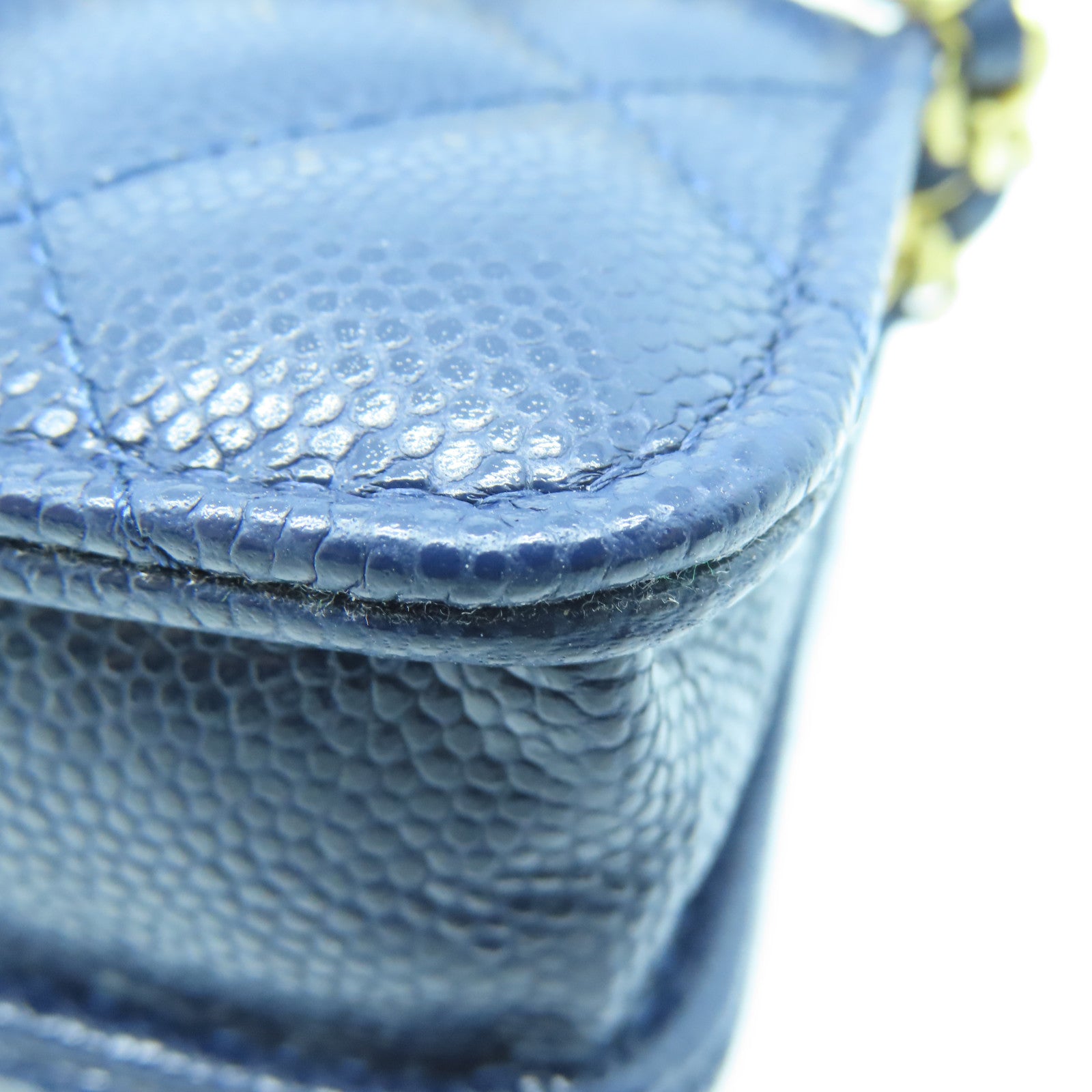 CHANEL 菱格Caviar皮革Chain Shoulder Bag金扣链带肩背袋蓝色