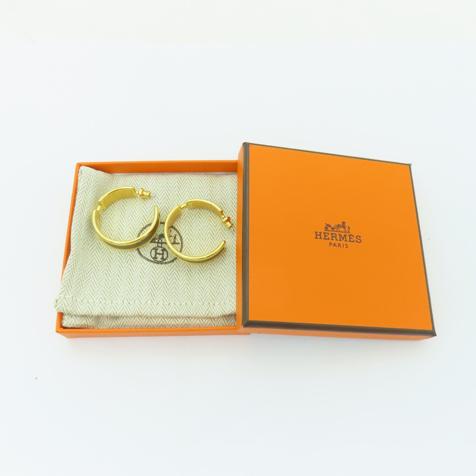 HERMES Epsom皮革Olympe Earrings耳環Etain棕色