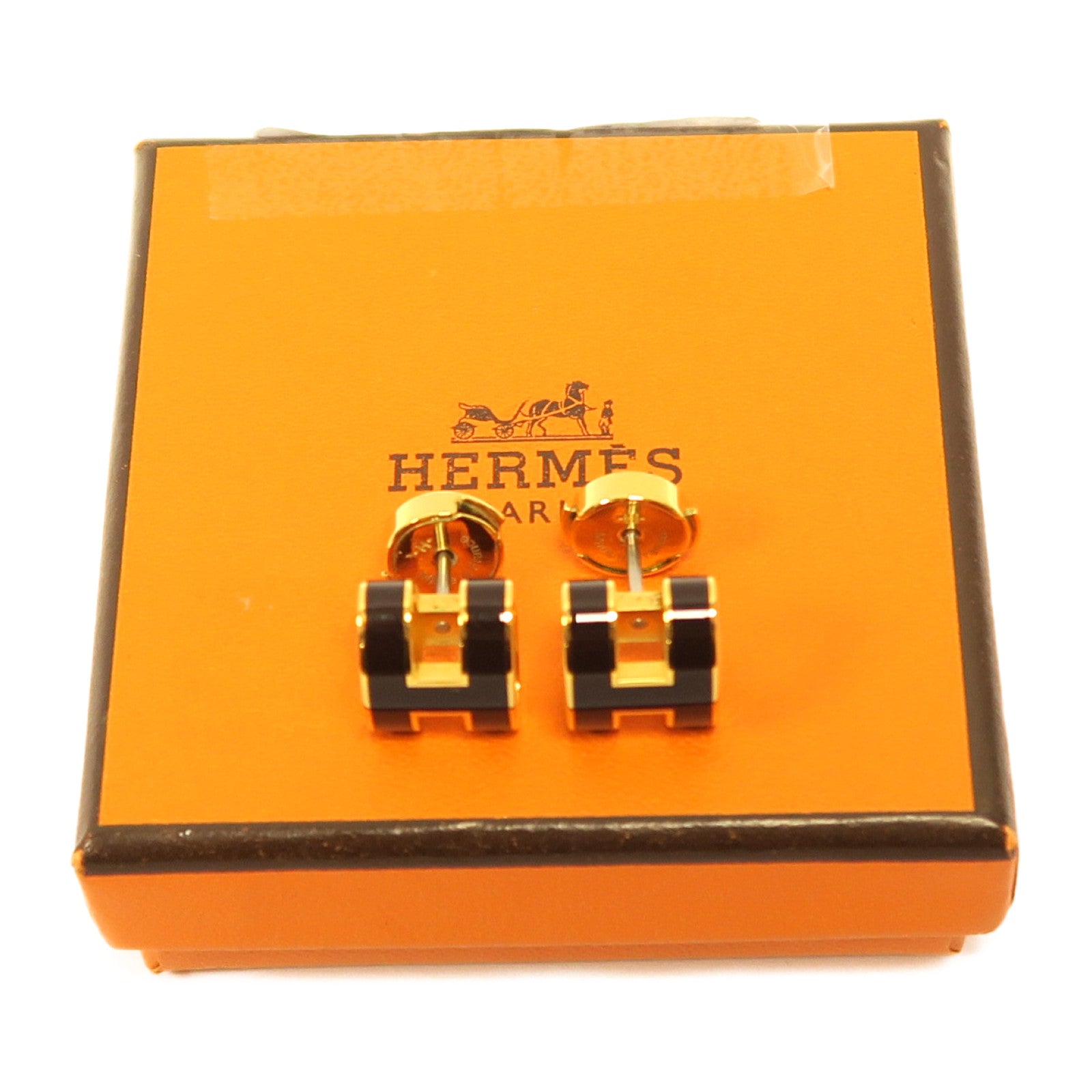 HERMES 金屬Pop H耳環啡色
