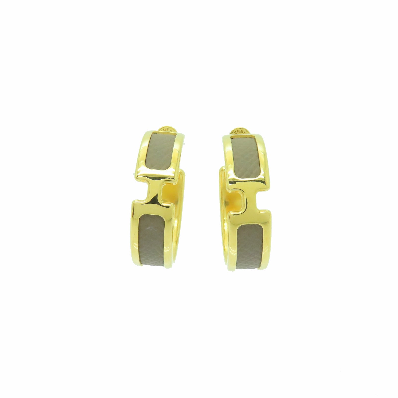 HERMES Epsom皮革Olympe Earrings耳環Etain棕色