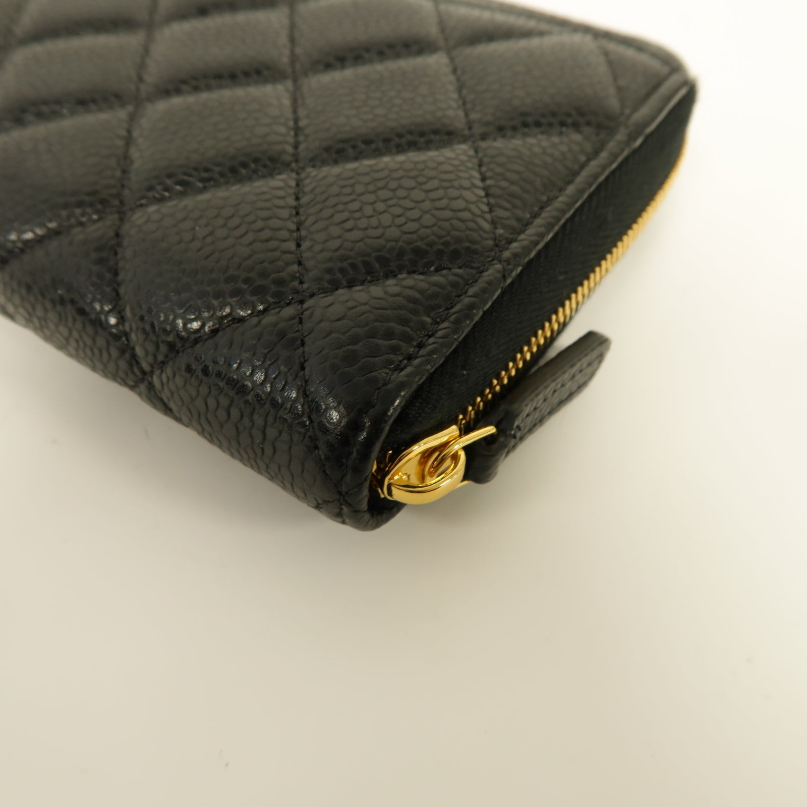 CHANEL 菱格Caviar皮革Long Zipped Wallet金扣長錢包黑色