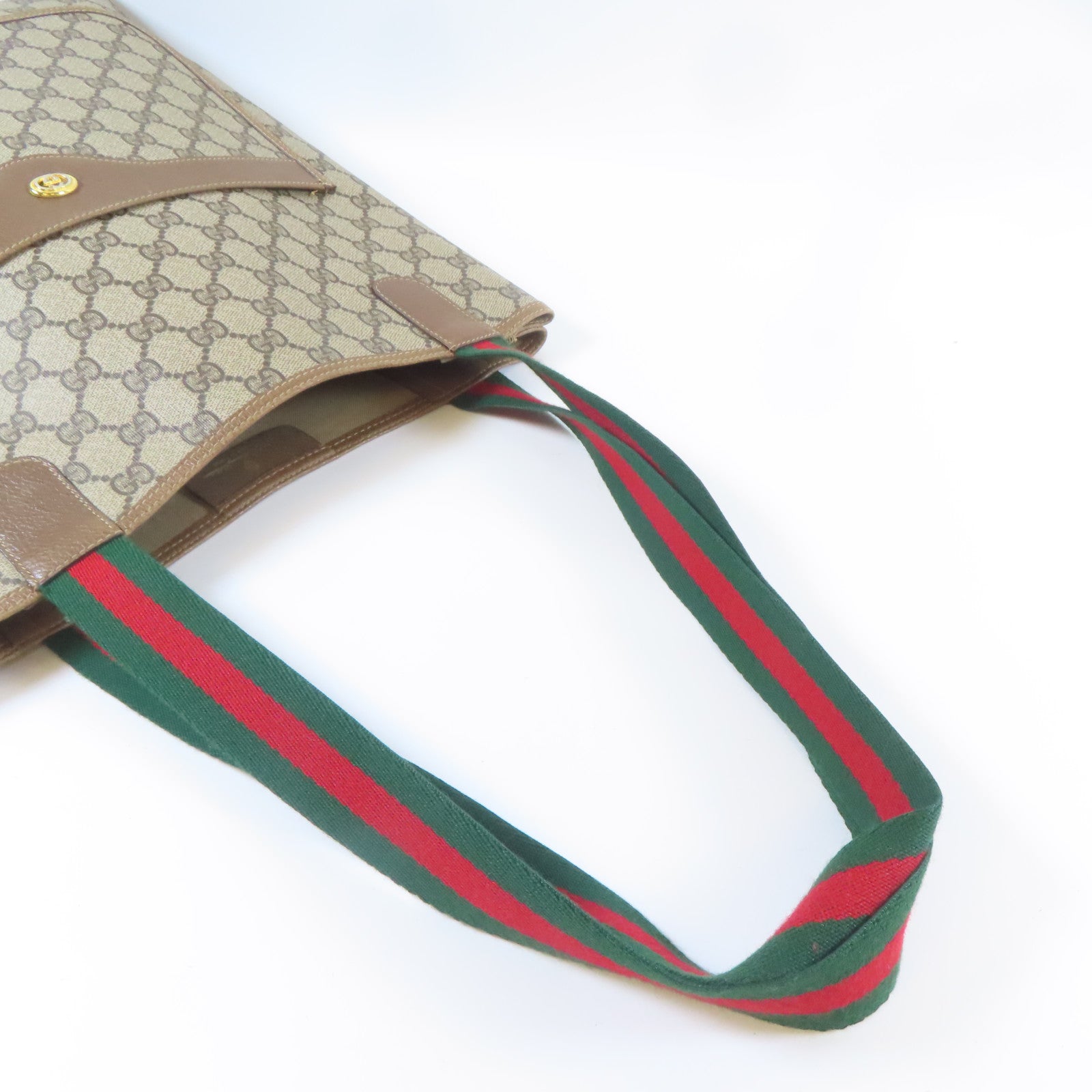 GUCCI 塗層帆布Tote Bag金扣手挽袋棕色