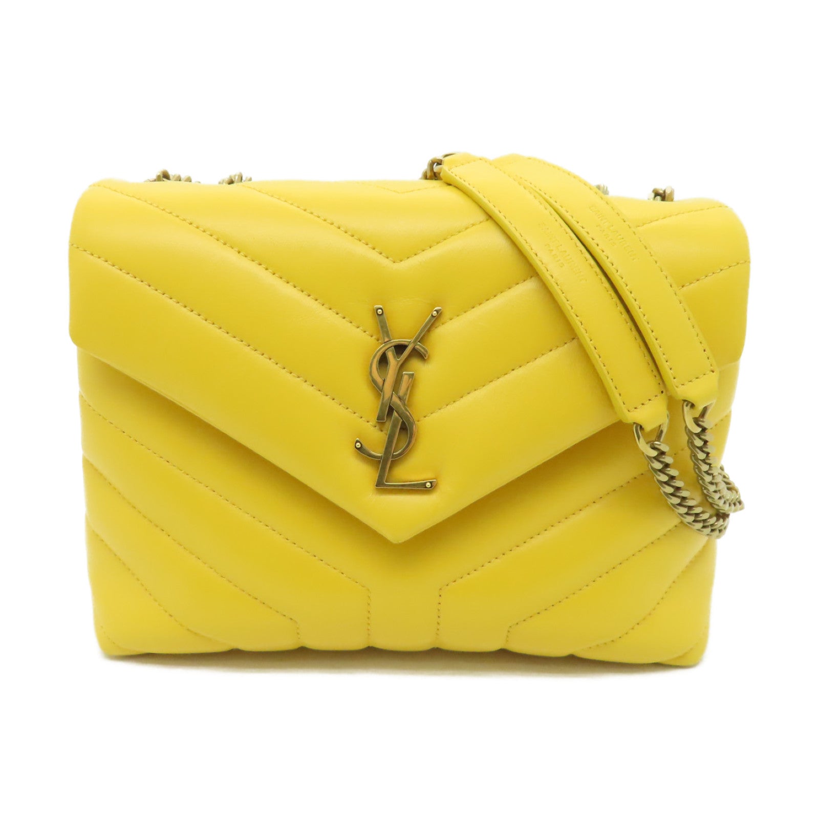 SAINT LAURENT 牛皮皮革Chain Shoulder Bag金扣鏈帶肩背袋黃色