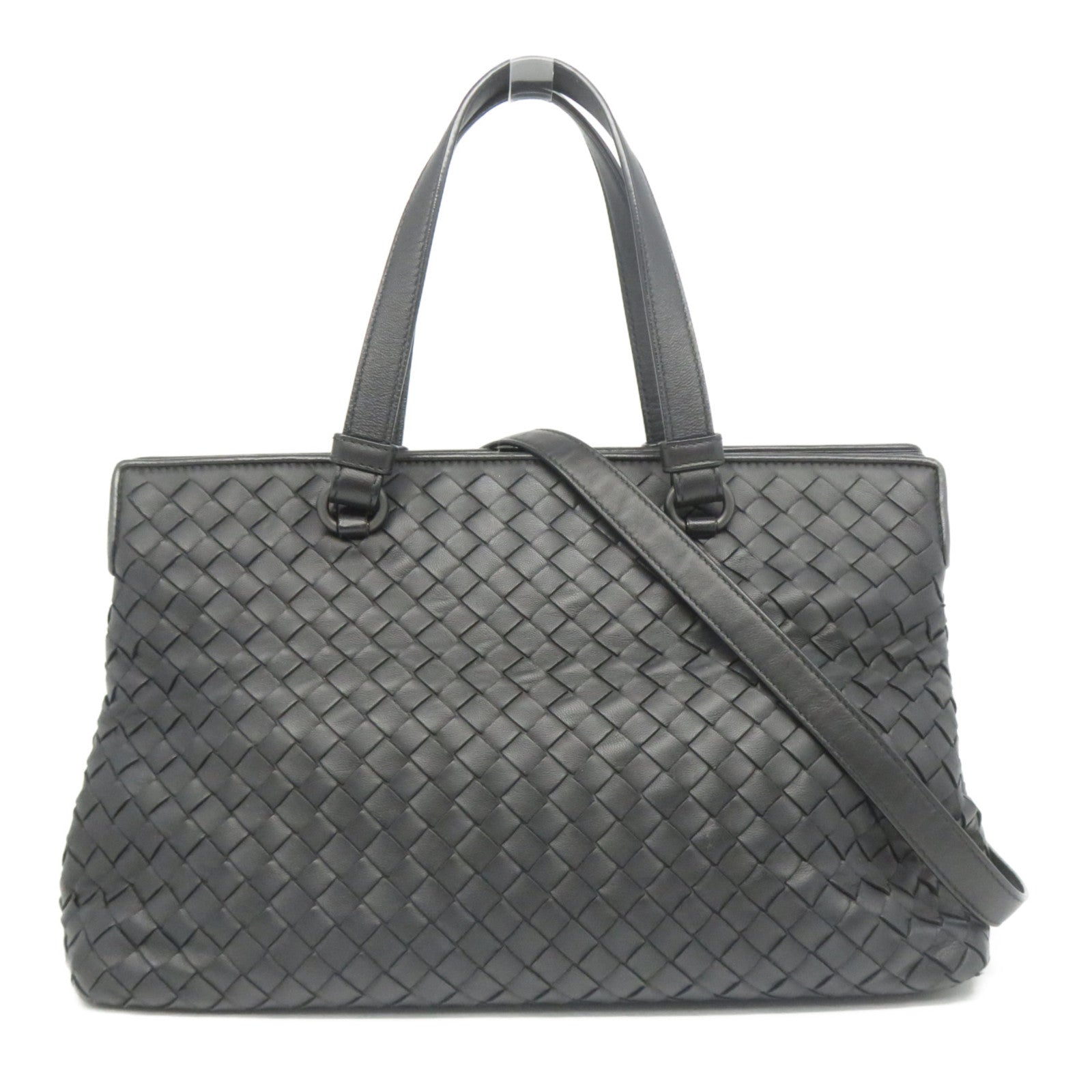 BOTTEGA VENETA 織紋皮革/牛皮皮革2 Way Shoulder Bag手挽肩背兩用袋黑色