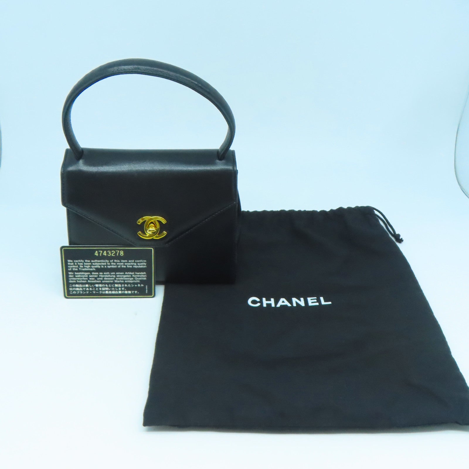 CHANEL 羊皮皮革Handbag金扣手挽袋黑色