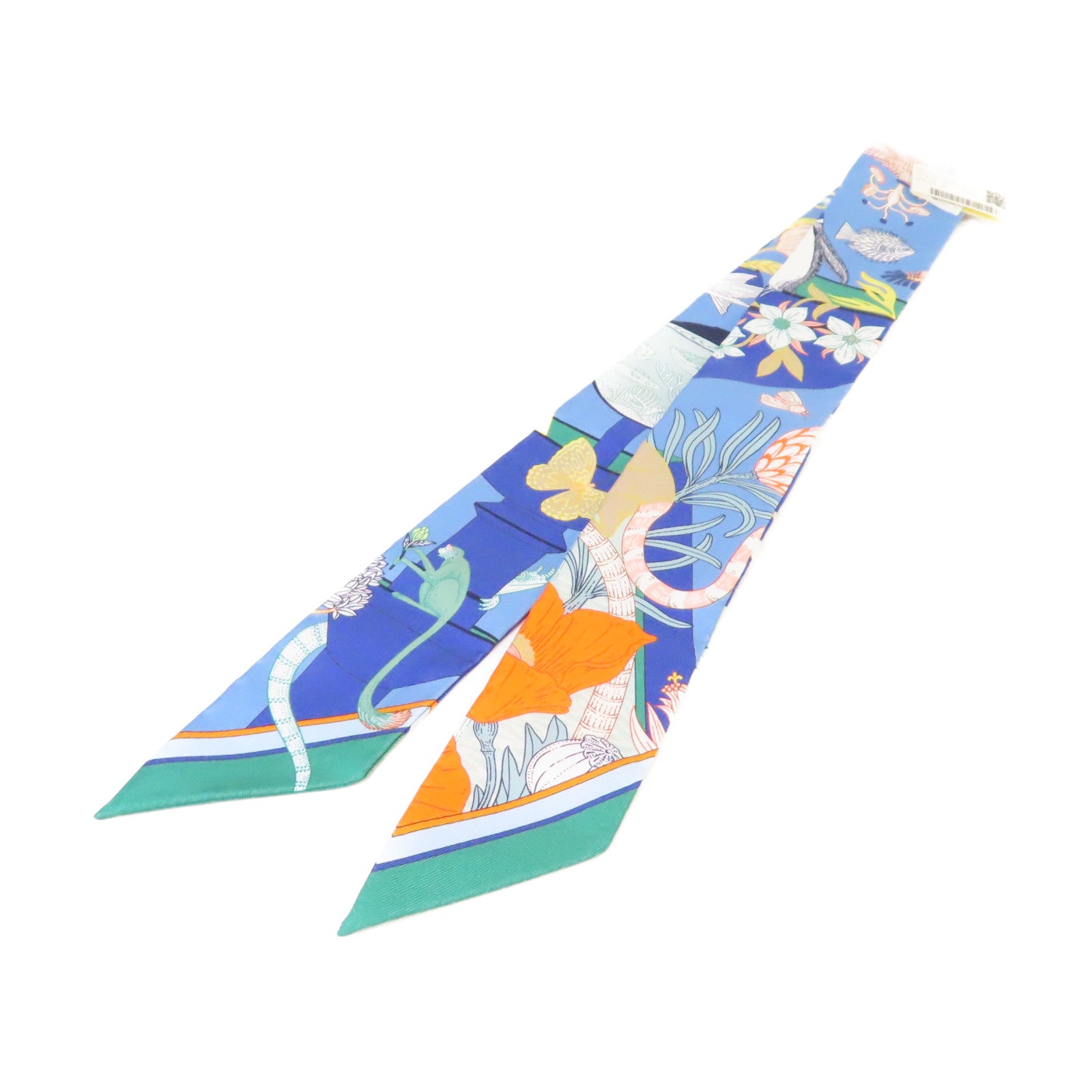 HERMES 絲質Twilly Scarf絲巾藍色/橙色/彩色